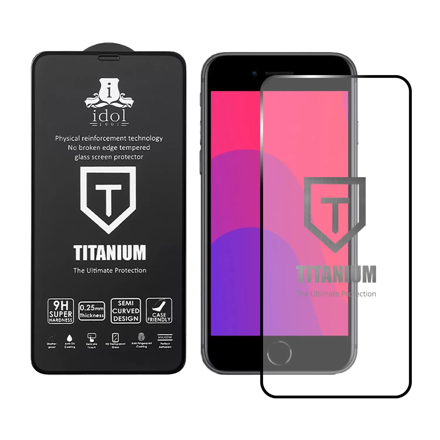 IDOL 1991 TITANIUM TEMPERED GLASS IPHONE 8/7 PLUS 5.5in 9H 0.25mm  SEMI CURVED FULL GLUE BLACK - Image 2