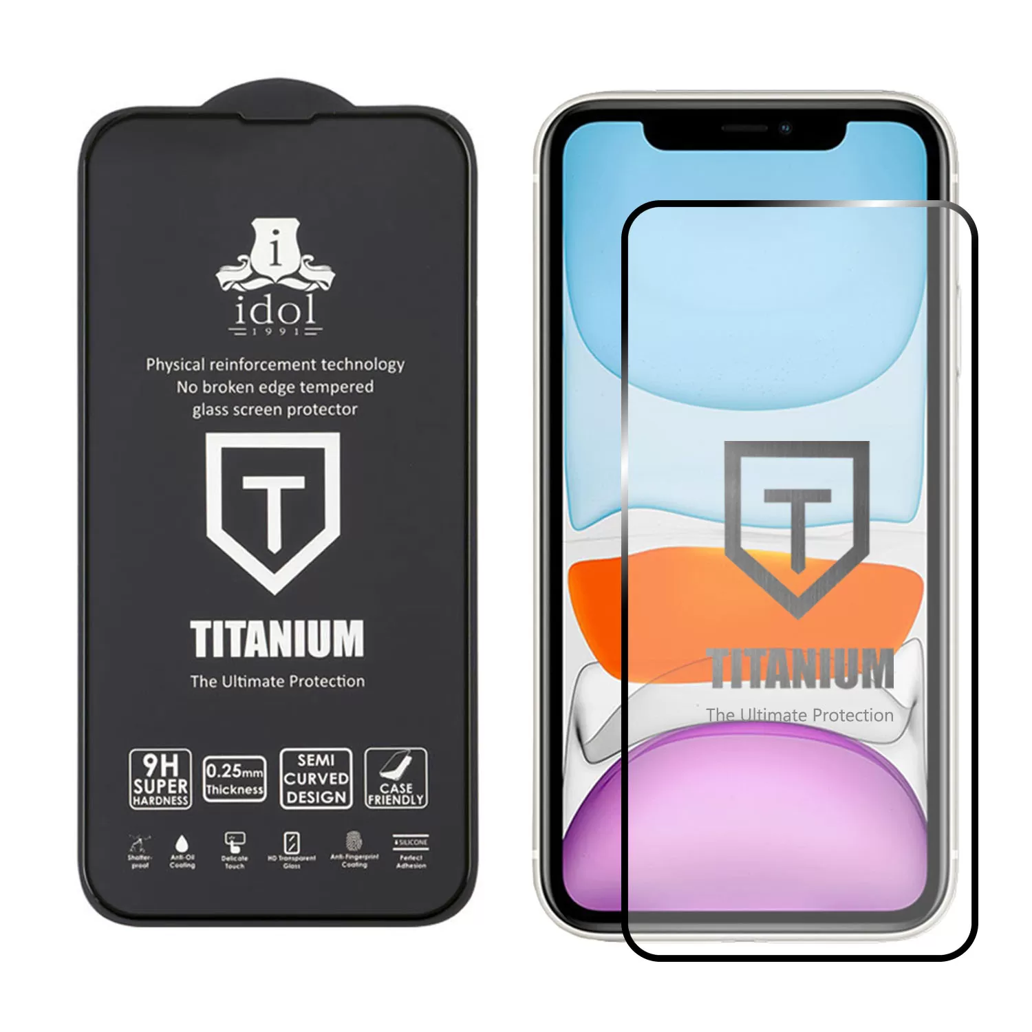 IDOL 1991 TITANIUM TEMPERED GLASS IPHONE 11 PRO/XS/X 5.8in 9H 0.25mm SEMI CURVED FULL GLUE BLACK - Image 2