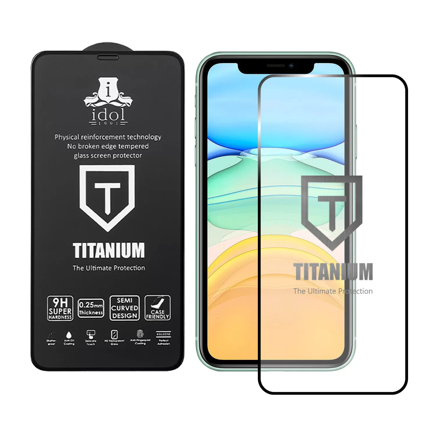 IDOL 1991 TITANIUM TEMPERED GLASS IPHONE 11/XR 6.1in 9H 0.25mm  SEMI CURVED FULL GLUE BLACK - Image 2