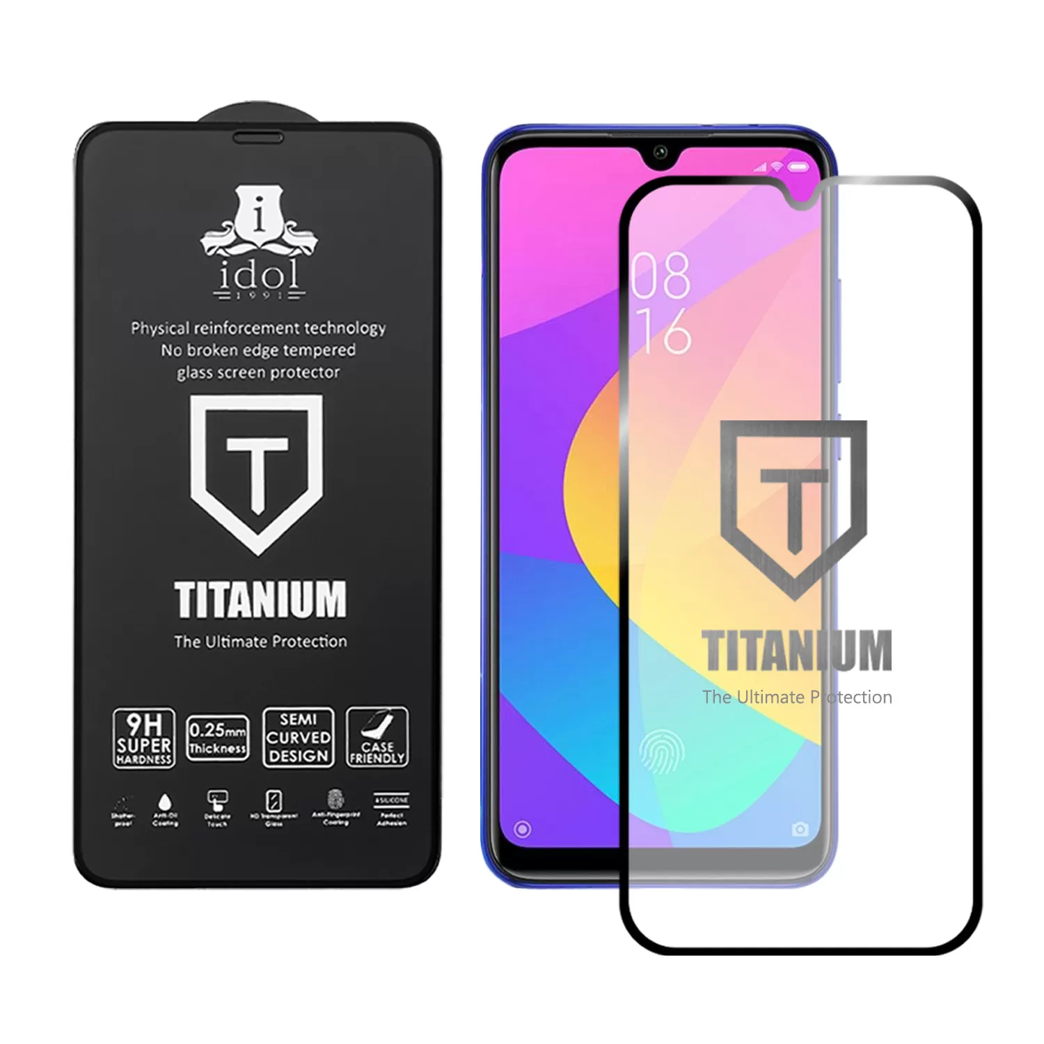 IDOL 1991 TITANIUM TEMPERED GLASS XIAOMI MI A3 6.01in 9H 0.25mm  SEMI CURVED FULL GLUE BLACK - Image 2