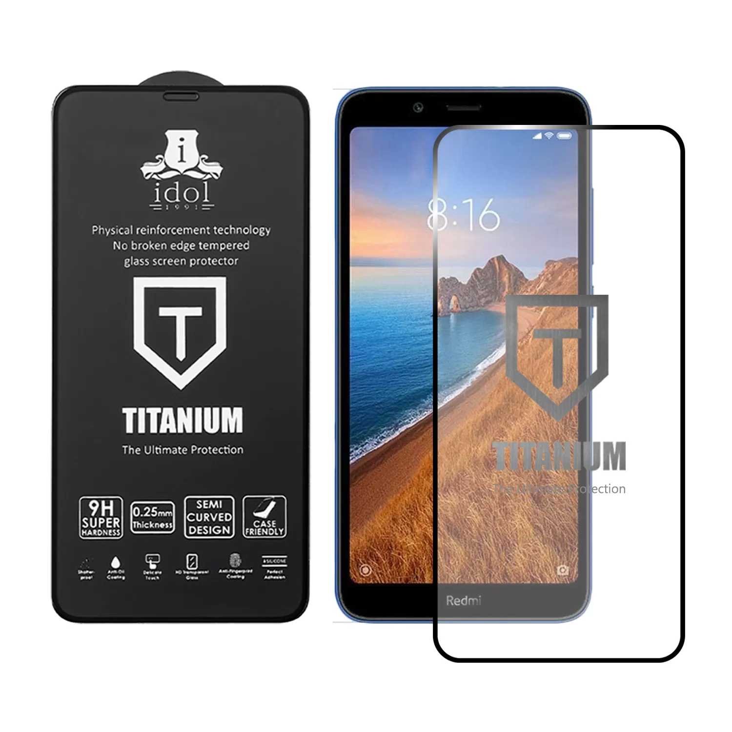 IDOL 1991 TITANIUM TEMPERED GLASS XIAOMI REDMI 7A 5.45in 9H 0.25mm  SEMI CURVED FULL GLUE BLACK - Image 2
