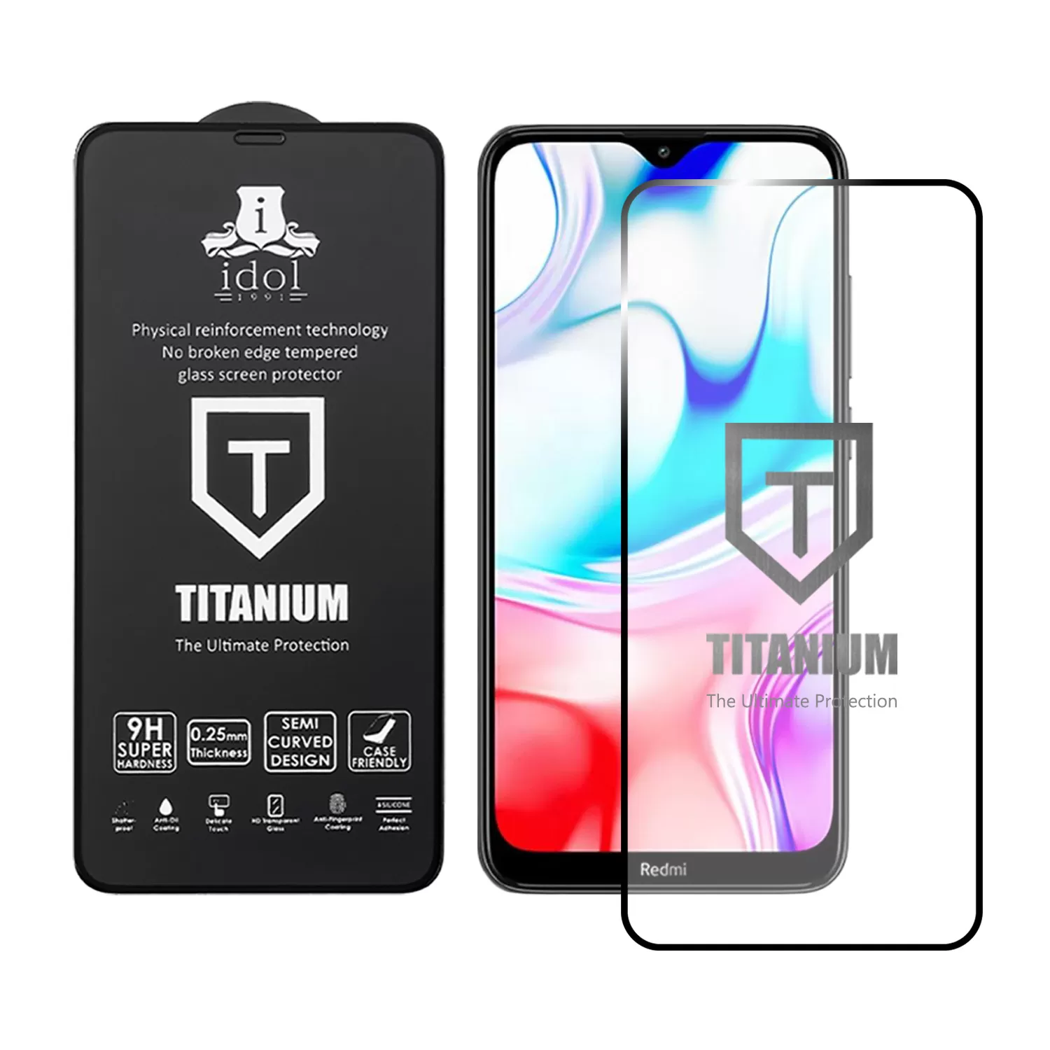 IDOL 1991 TITANIUM TEMPERED GLASS XIAOMI REDMI 8 6.22in 9H 0.25mm  SEMI CURVED FULL GLUE BLACK - Image 2
