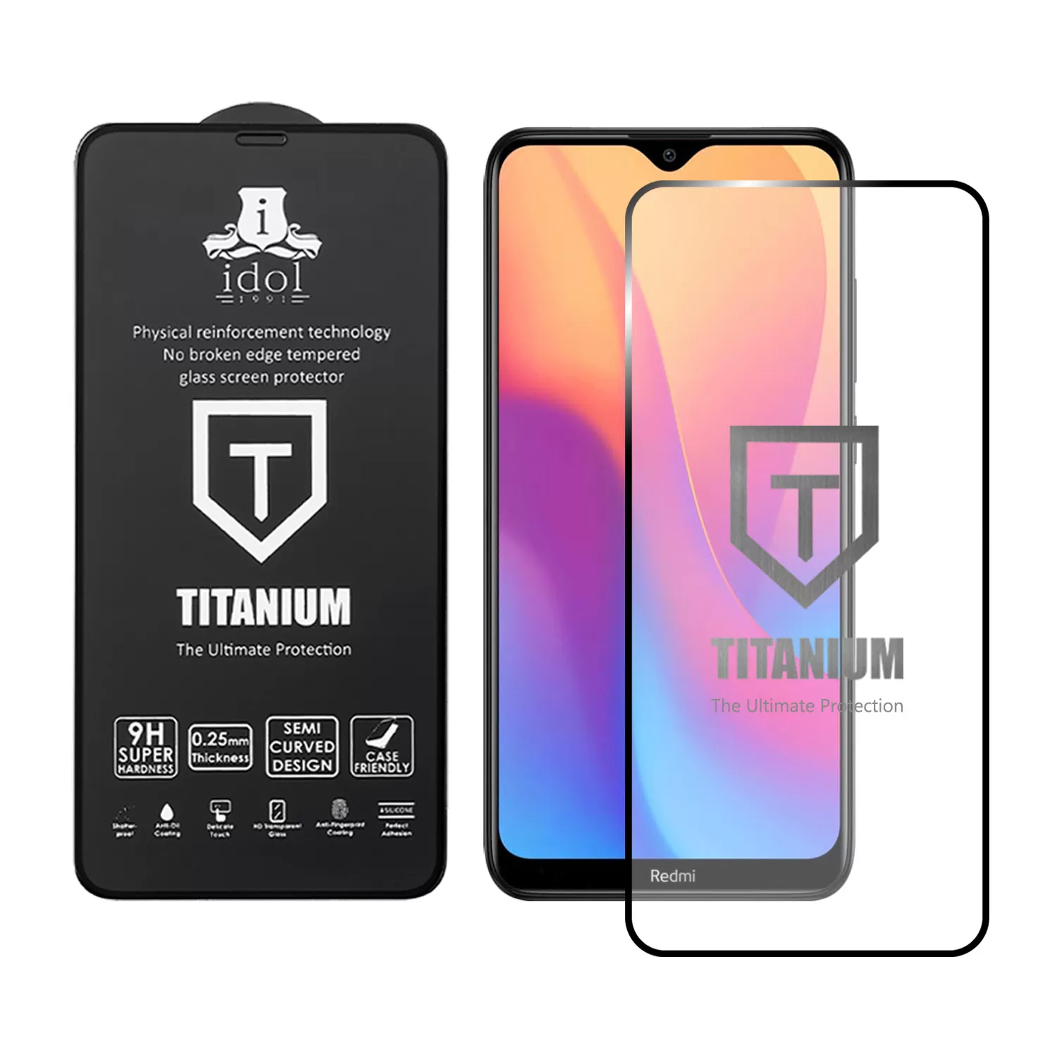 IDOL 1991 TITANIUM TEMPERED GLASS XIAOMI REDMI 8A 6.22in 9H 0.25mm  SEMI CURVED FULL GLUE BLACK - Image 2