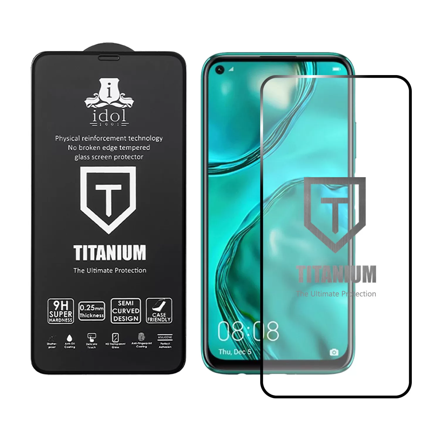 IDOL 1991 TITANIUM TEMPERED GLASS HUAWEI P40 LITE 6.4in 9H 0.25mm  SEMI CURVED FULL GLUE BLACK - Image 2