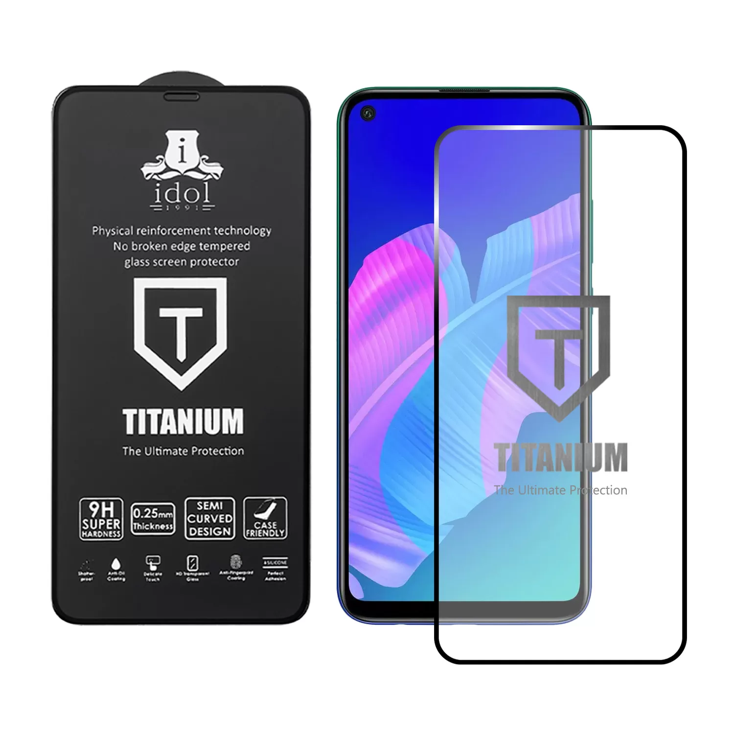 IDOL 1991 TITANIUM TEMPERED GLASS HUAWEI P40 LITE E 6.39in 9H 0.25mm SEMI CURVED FULL GLUE BLACK - Image 2