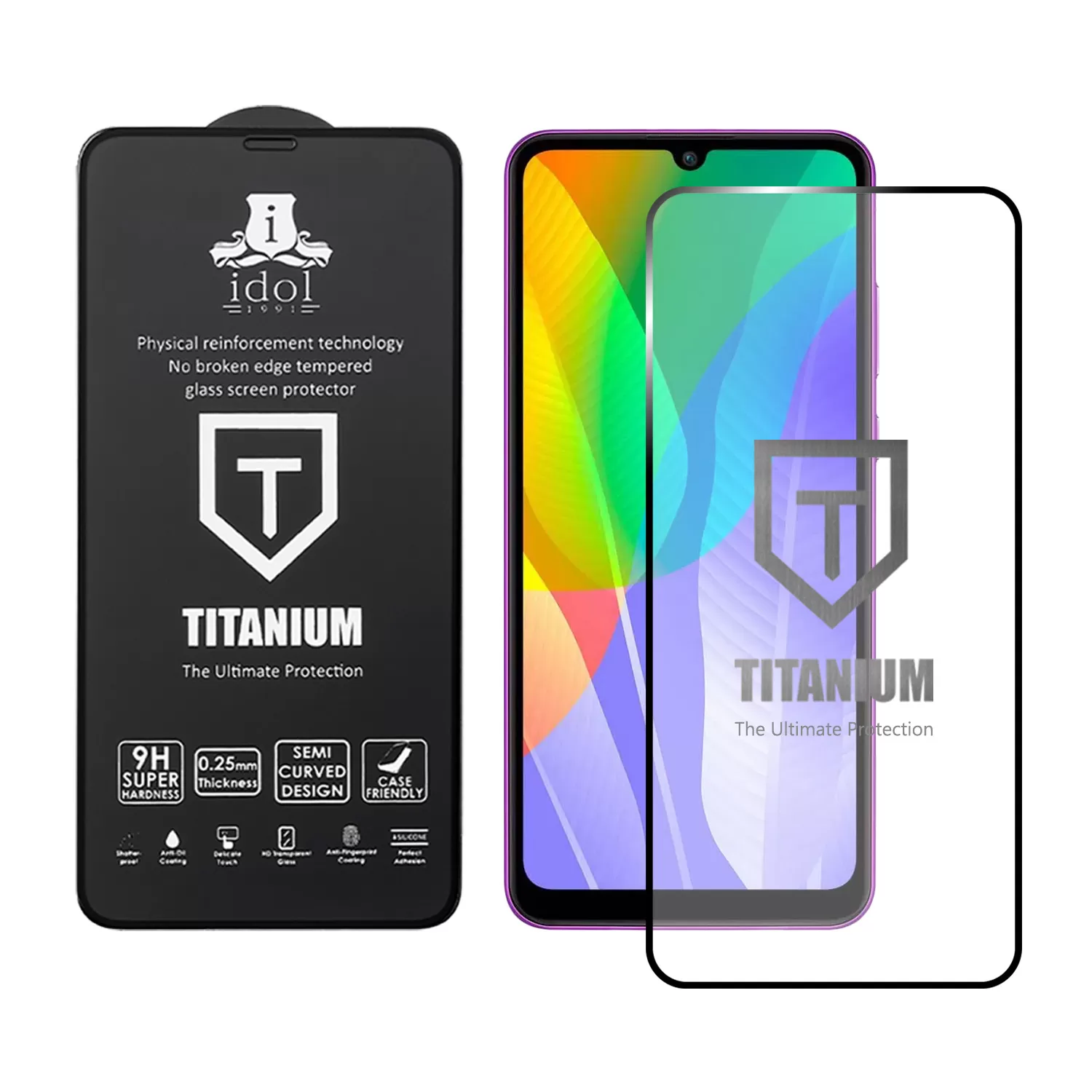 IDOL 1991 TITANIUM TEMPERED GLASS HUAWEI Y6P 6.3in 9H 0.25mm SEMI CURVED FULL GLUE BLACK - Image 2