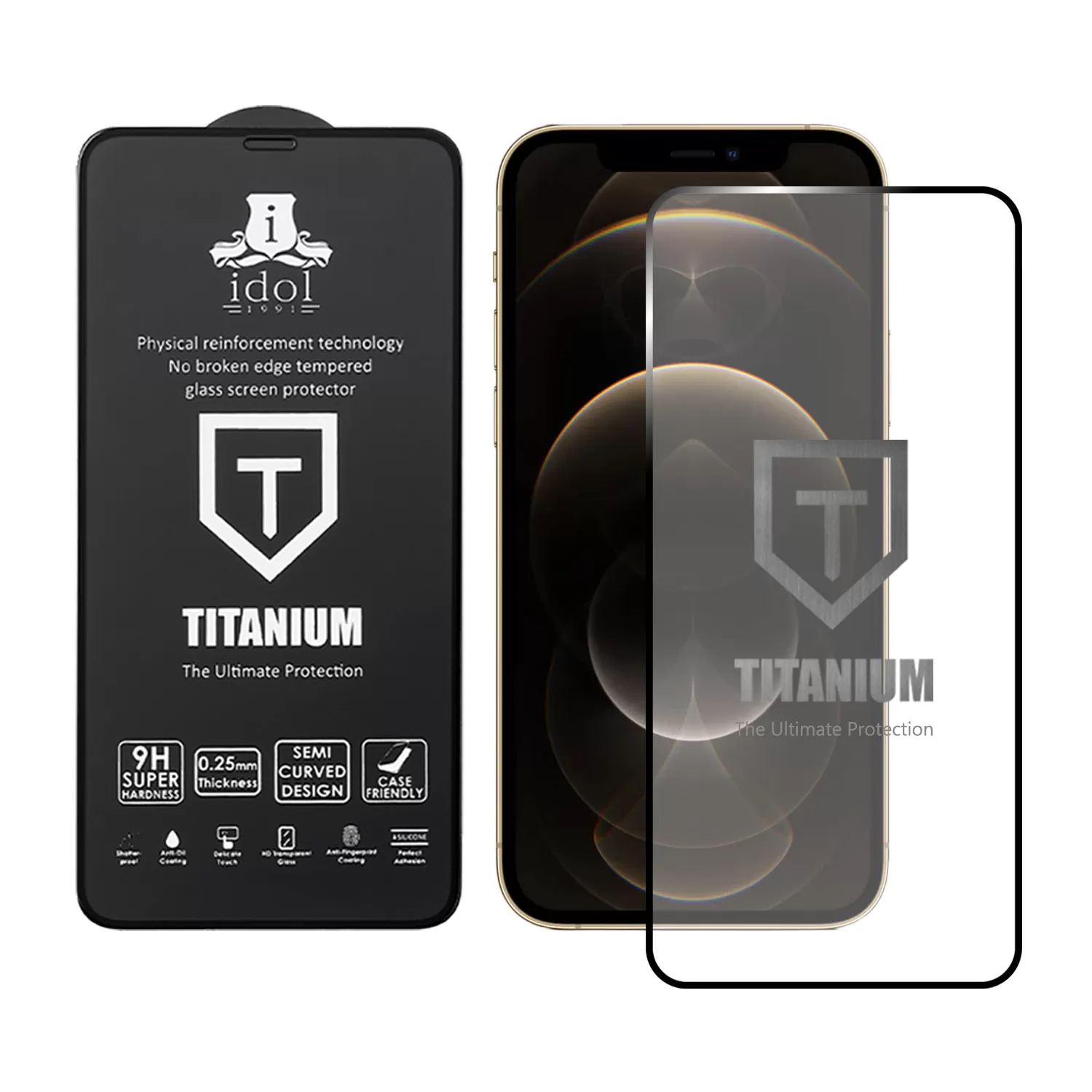 IDOL 1991 TITANIUM TEMPERED GLASS IPHONE 12 PRO MAX 6.7in 9H 0.25mm  SEMI CURVED FULL GLUE BLACK - Image 2