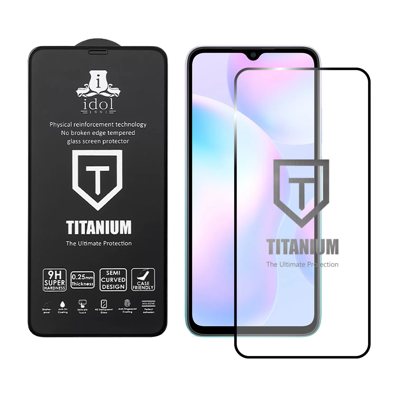 IDOL 1991 TITANIUM TEMPERED GLASS XIAOMI REDMI 9A/REDMI 9AT/REDMI 9C 6.53in 9H 0.25mm SEMI CURVED FULL GLUE BLACK - Image 2