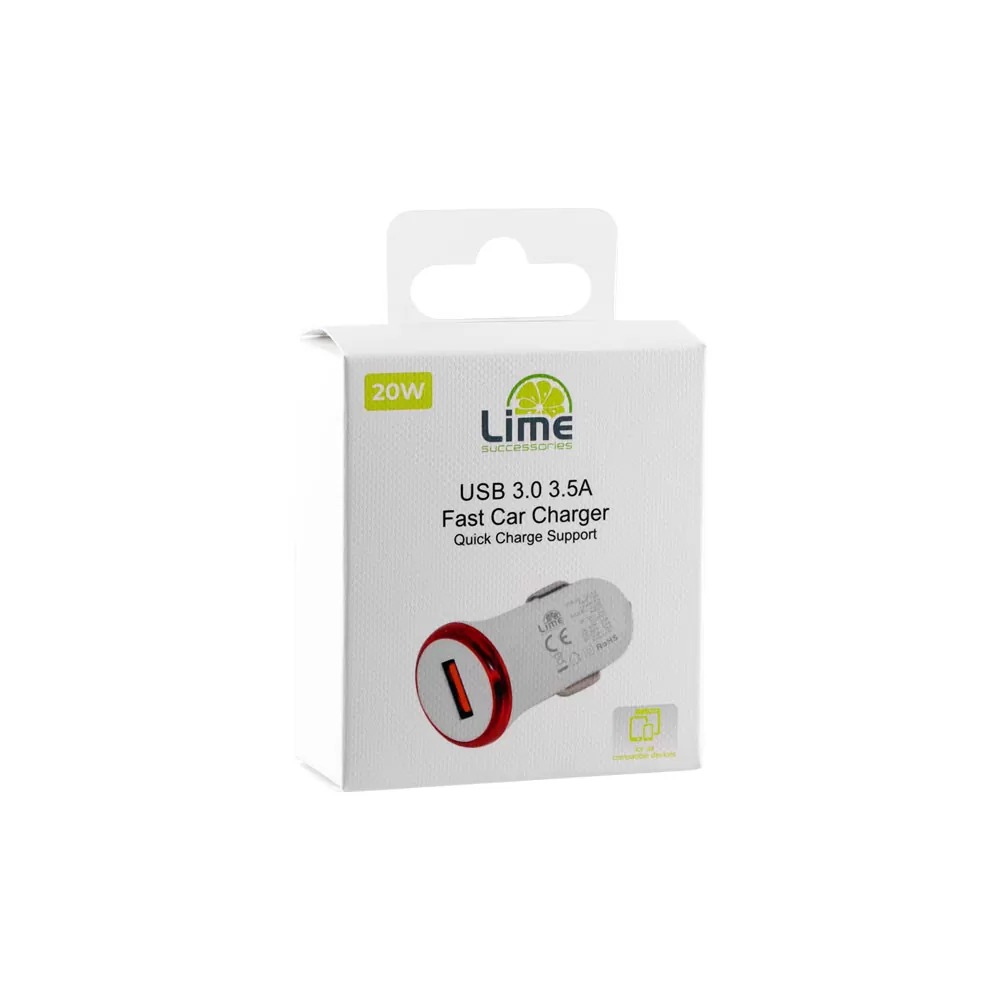 LIME ΦΟΡΤΙΣΤΗΣ ΑΥΤΟΚΙΝΗΤΟΥ USB 3.0 FAST CAR CHARGER QC 3.0 LCU02 20W 5V-3.5A/9V-2.4A/12V-1.8A WHITE - Image 4