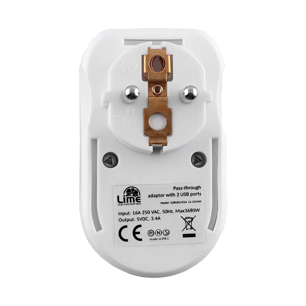 LIME ΑΝΤΑΠΤΟΡΑΣ ΣΟΥΚΟ LS-12USW 16A ΜΕ 2 USB ΘΥΡΕΣ 3.4A ΜΕ ΠΑΙΔΙΚΗ ΠΡΟΣΤΑΣΙΑ/ΓΕΙΩΣΗ ΚΑΙ ΥΠΕΡΤΑΣΗΣ ΣΤΙΣ 2 ΘΥΡΕΣ USB ΑΣΠΡΟ - Image 4