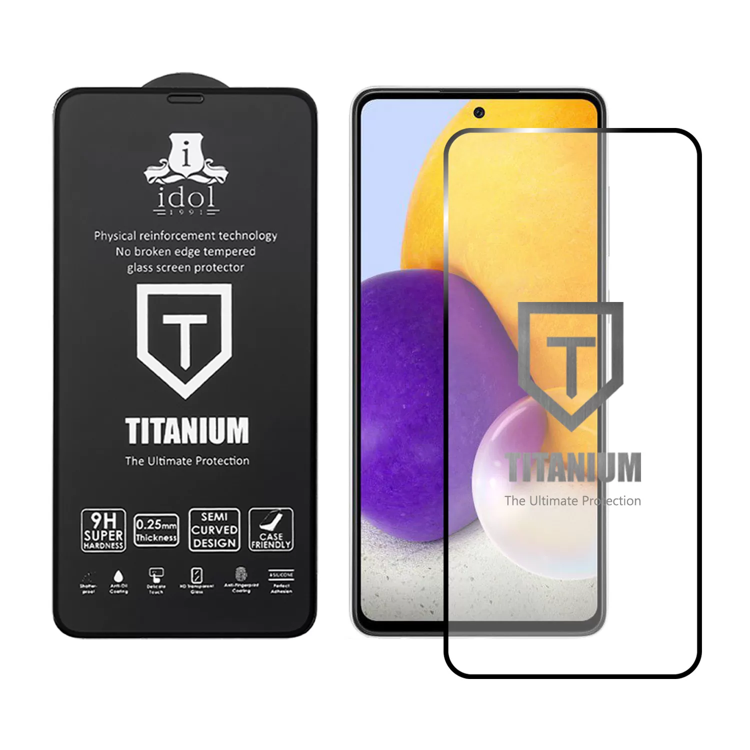 IDOL 1991 TITANIUM TEMPERED GLASS SAMSUNG A72 A725/A726 6.7in 9H 0.25mm SEMI CURVED FULL GLUE BLACK - Image 2