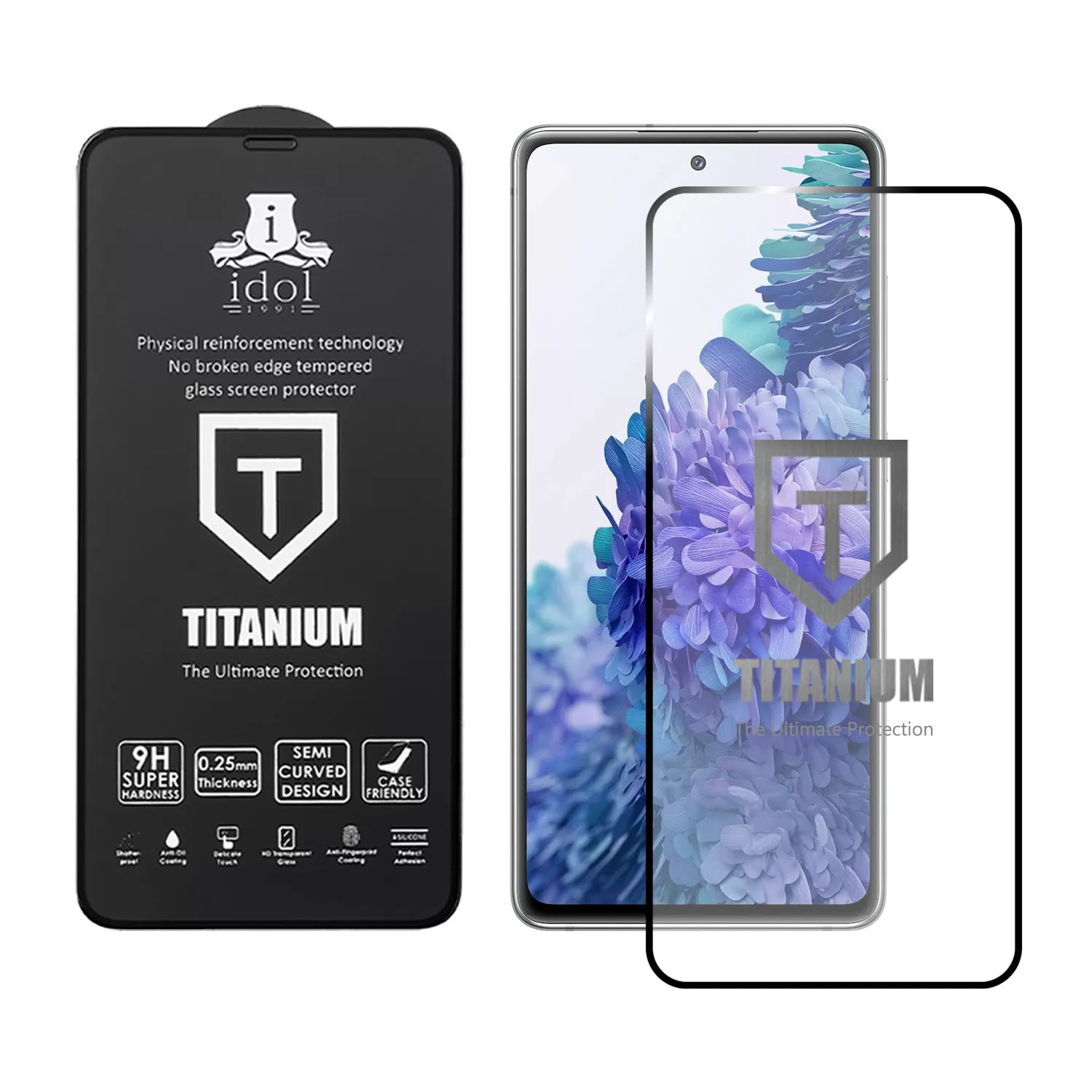 IDOL 1991 TITANIUM TEMPERED GLASS SAMSUNG S20 FE 4G G780 6.5in 9H 0.25mm  SEMI CURVED FULL GLUE BLACK - Image 2