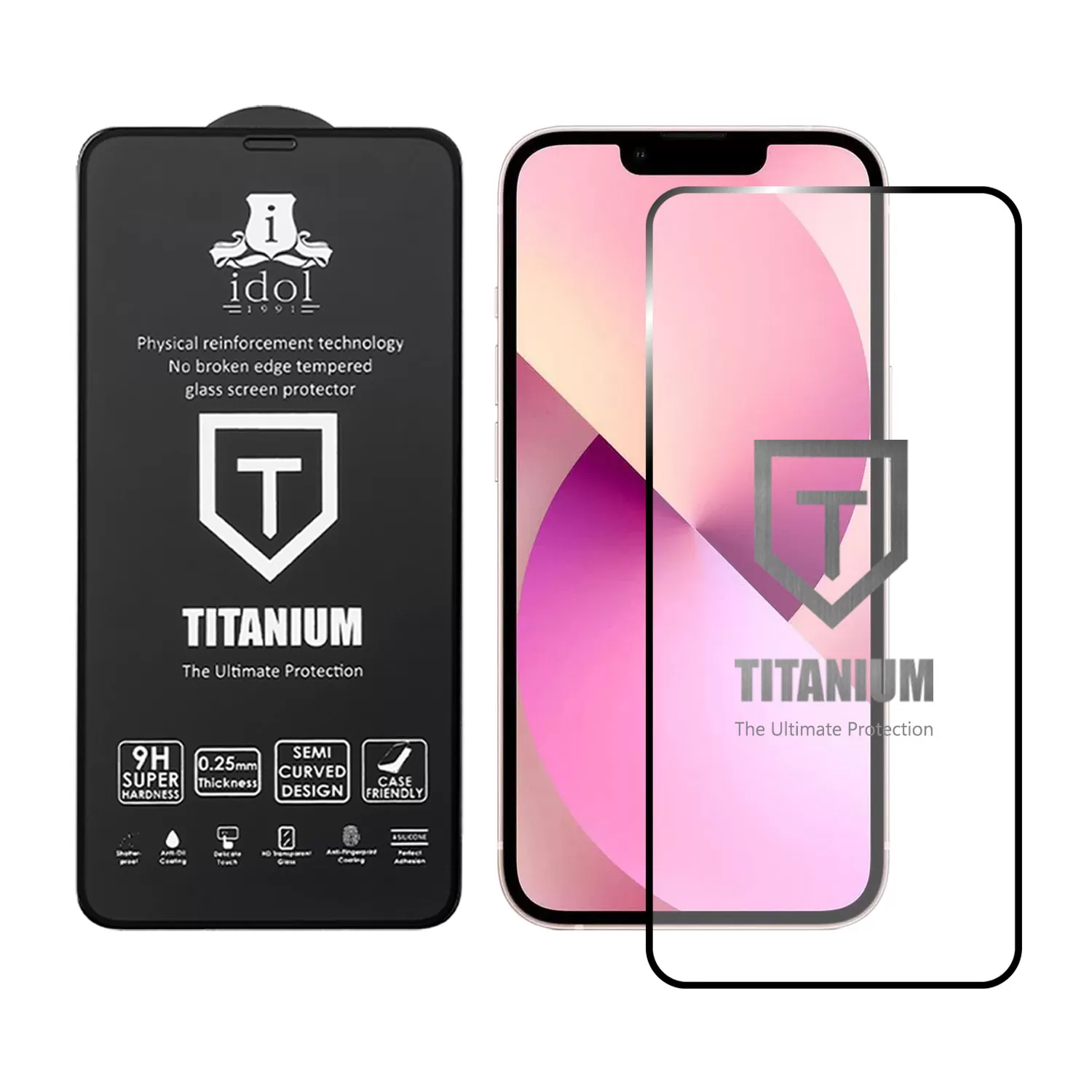 IDOL 1991 TITANIUM TEMPERED GLASS IPHONE 13 MINI 5.4in 9H 0.25mm  SEMI CURVED FULL GLUE BLACK - Image 2