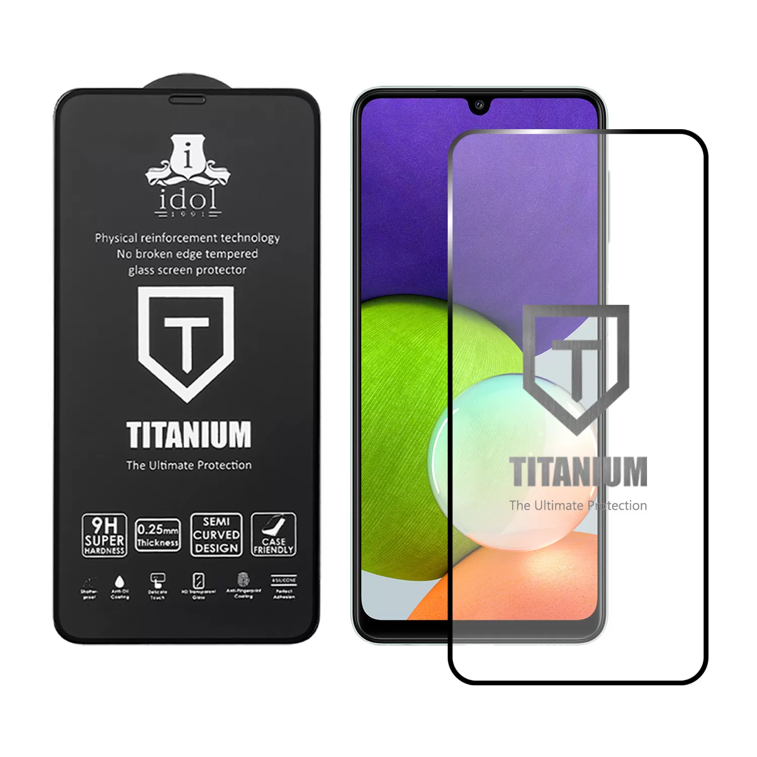 IDOL 1991 TITANIUM TEMPERED GLASS SAMSUNG A22 4G A225 6.4in 9H 0.25mm  SEMI CURVED FULL GLUE BLACK - Image 2