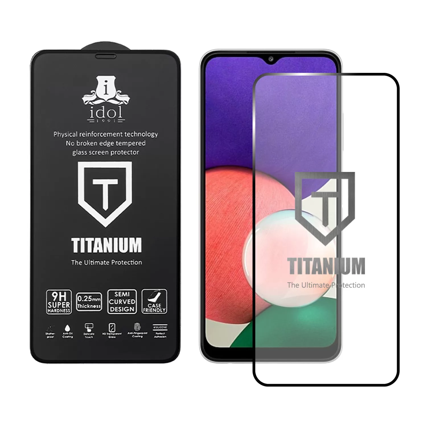 IDOL 1991 TITANIUM TEMPERED GLASS SAMSUNG A22 5G A226 6.6in 9H 0.25mm  SEMI CURVED FULL GLUE BLACK - Image 2