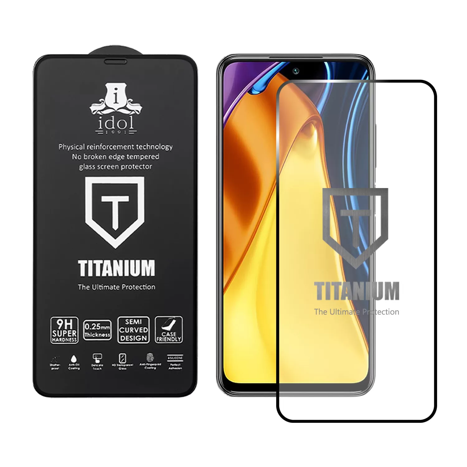 IDOL 1991 TITANIUM TEMPERED GLASS XIAOMI POCO M3 PRO 4G/M3 PRO 5G 6.5in 9H 0.25mm  SEMI CURVED FULL GLUE BLACK - Image 2