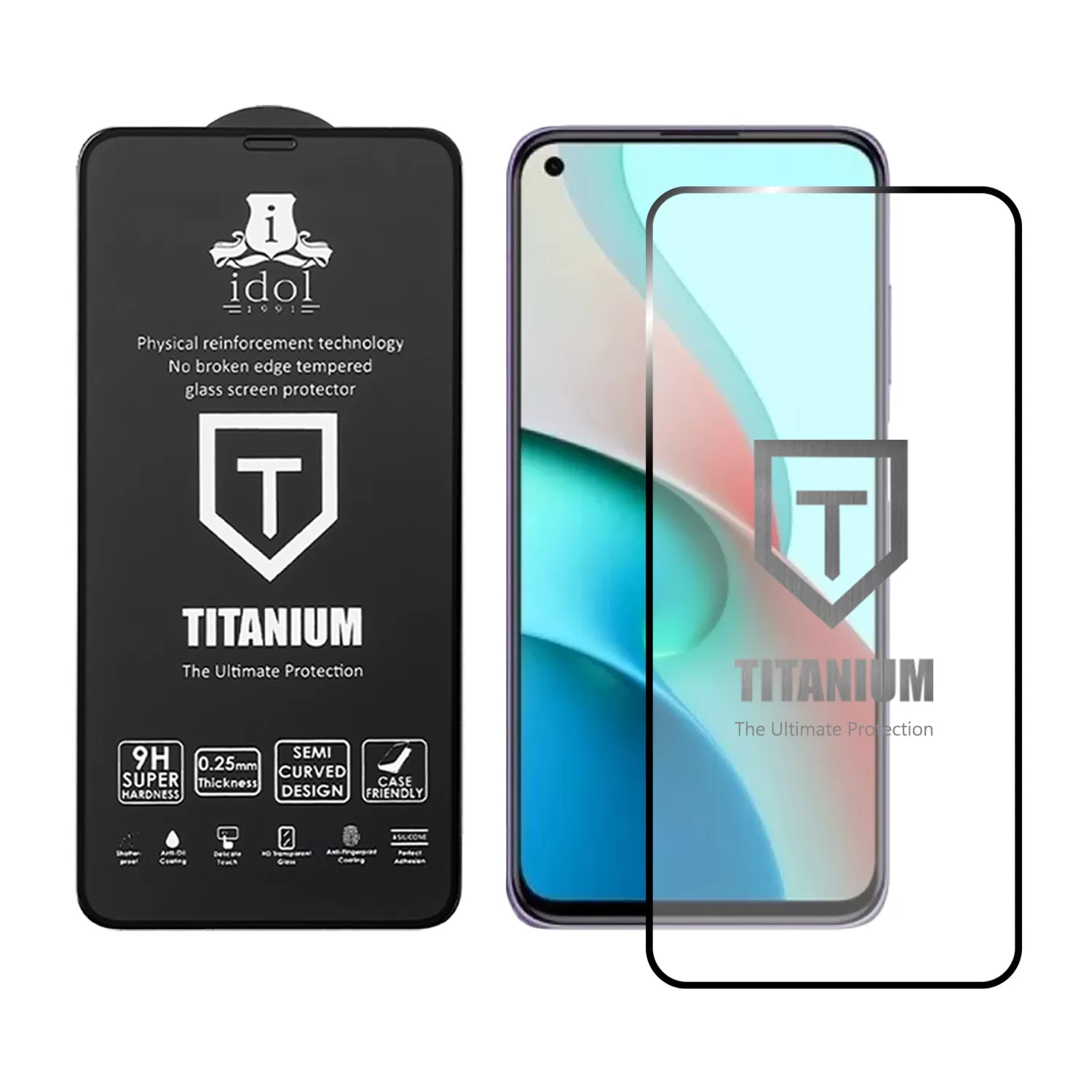 IDOL 1991 TITANIUM TEMPERED GLASS XIAOMI REDMI NOTE 9 5G 6.53in 9H 0.25mm SEMI CURVED FULL GLUE BLACK - Image 2
