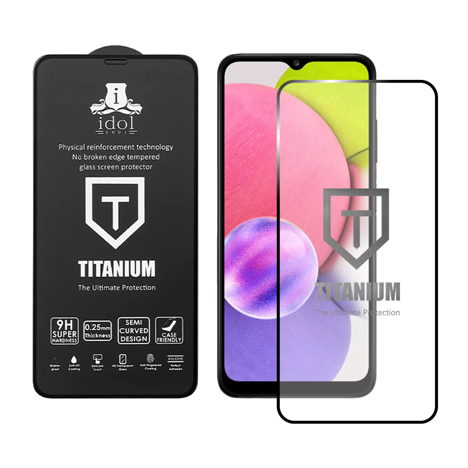 IDOL 1991 TITANIUM TEMPERED GLASS SAMSUNG A03s A037 6.5in 9H 0.25mm SEMI CURVED FULL GLUE BLACK - Image 2
