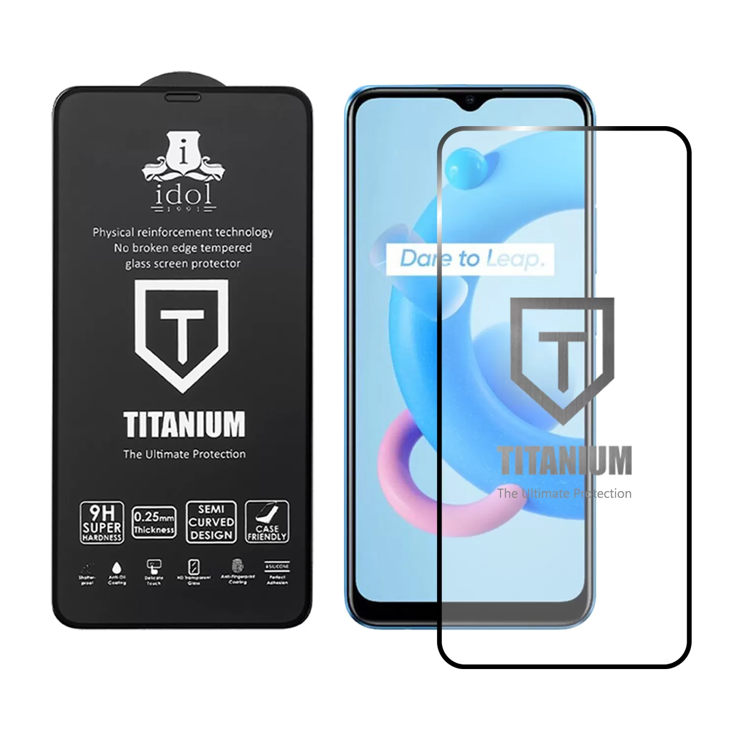 IDOL 1991 TITANIUM TEMPERED GLASS REALME C11 2021 6.52in 9H 0.25mm  SEMI CURVED FULL GLUE BLACK - Image 2