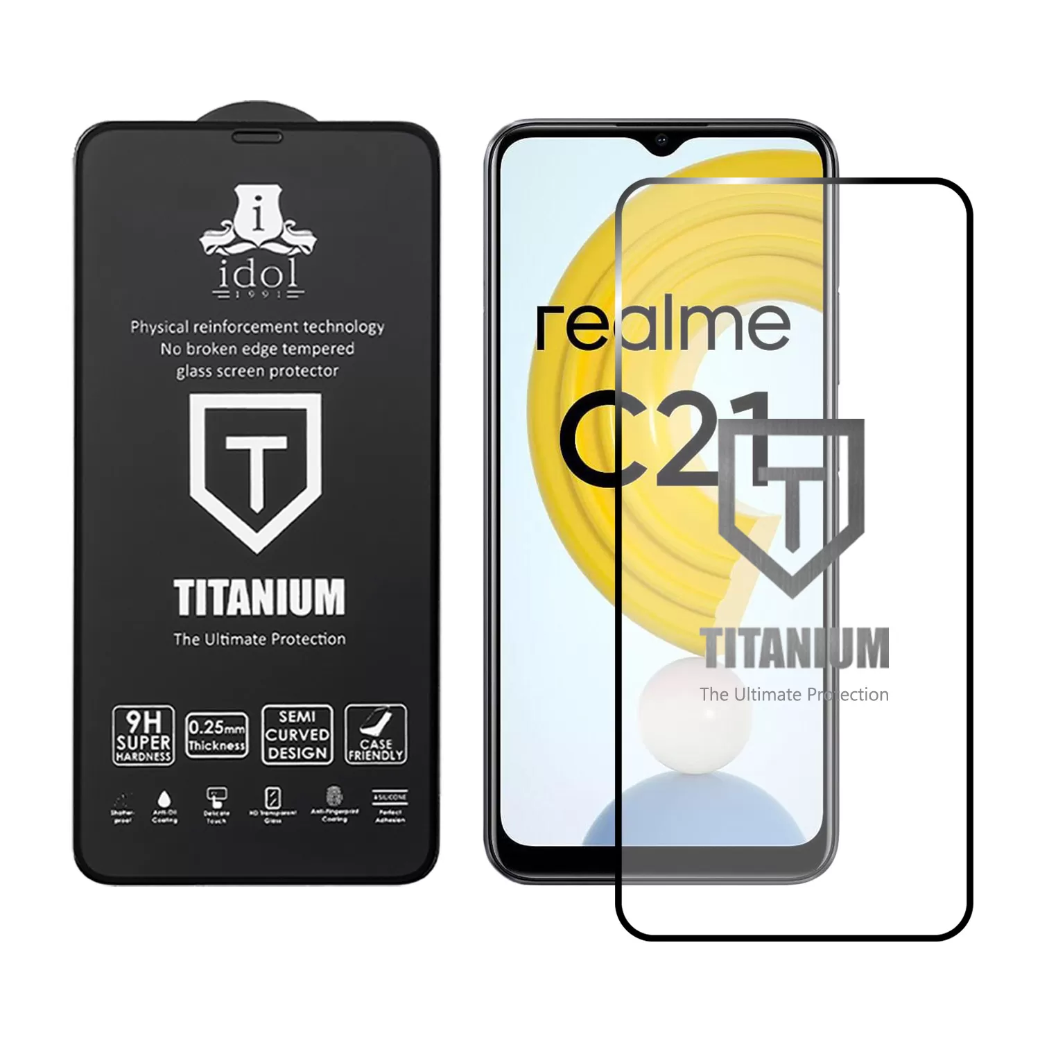 IDOL 1991 TITANIUM TEMPERED GLASS REALME C21 6.5in 9H 0.25mm SEMI CURVED FULL GLUE BLACK - Image 2