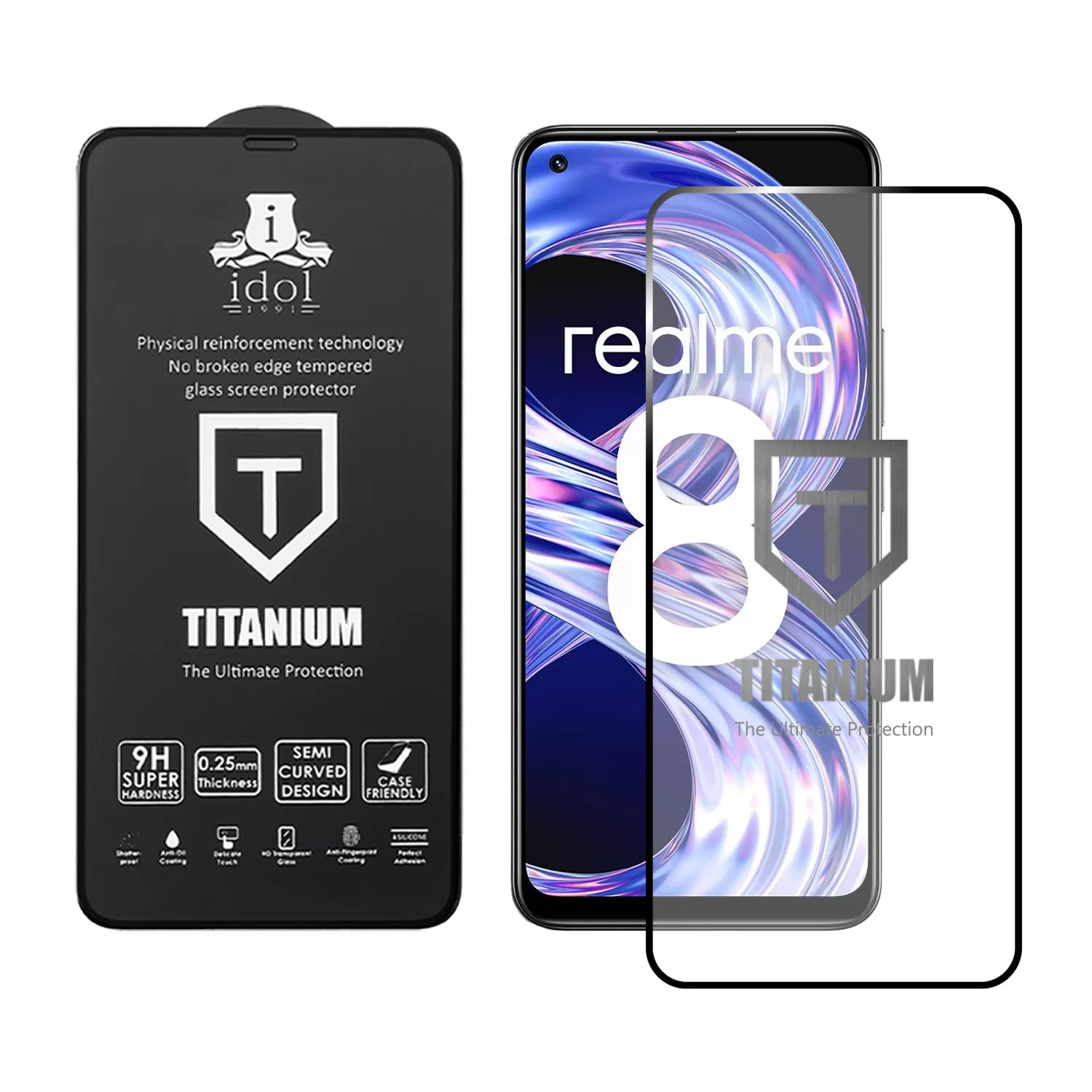 IDOL 1991 TITANIUM TEMPERED GLASS REALME 8 6.4in 9H 0.25mm SEMI CURVED FULL GLUE BLACK - Image 2