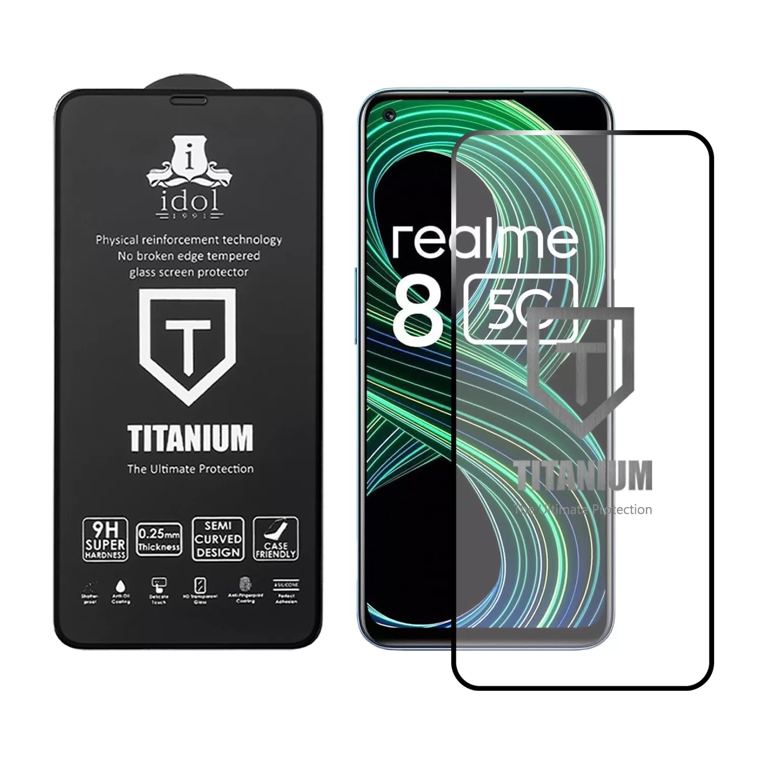 IDOL 1991 TITANIUM TEMPERED GLASS REALME 8 5G 6.5in 9H 0.25mm SEMI CURVED FULL GLUE BLACK - Image 2