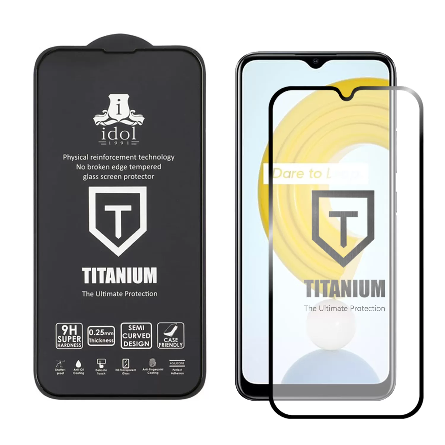 IDOL 1991 TITANIUM TEMPERED GLASS REALME C21Y/C25Y 6.5in 9H 0.25mm SEMI CURVED FULL GLUE BLACK - Image 2