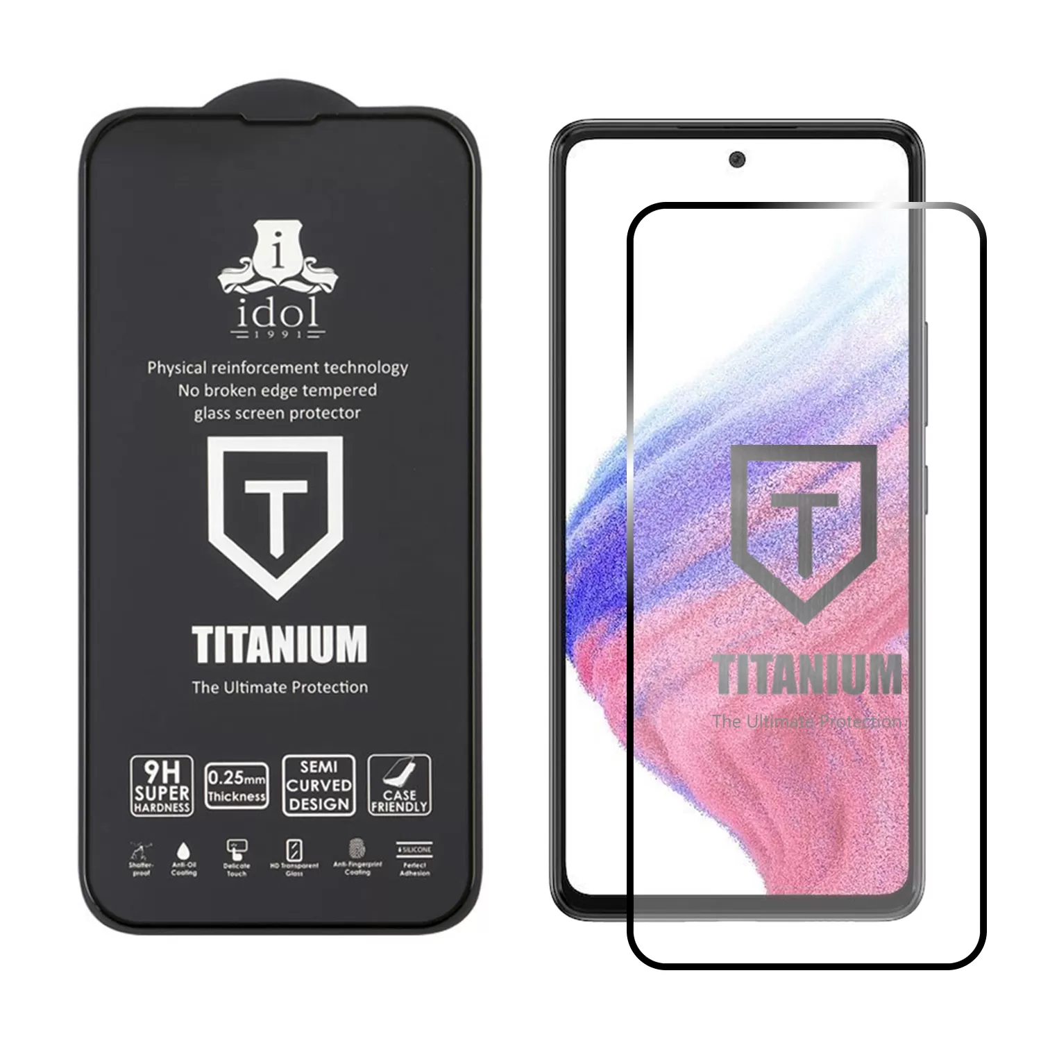 IDOL 1991 TITANIUM TEMPERED GLASS SAMSUNG A53 A536 6.5in 9H 0.25mm SEMI CURVED FULL GLUE BLACK - Image 2