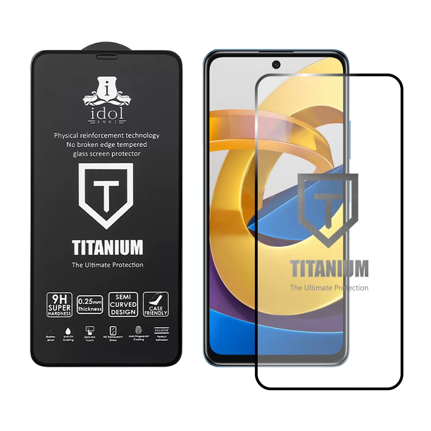 IDOL 1991 TITANIUM TEMPERED GLASS XIAOMI POCO M4 PRO 5G 6.6in 9H 0.25mm  SEMI CURVED FULL GLUE BLACK - Image 2