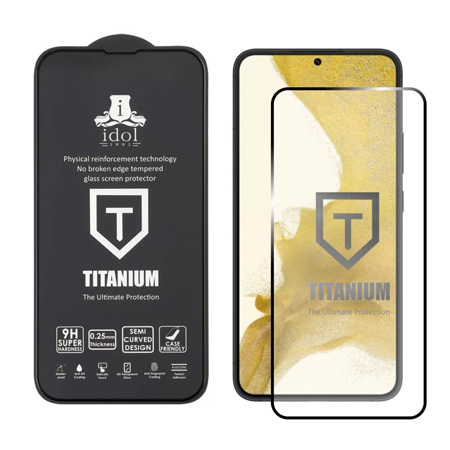 IDOL 1991 TITANIUM TEMPERED GLASS SAMSUNG S22 PLUS 5G 6.6in 9H 0.2mm SEMI CURVED FULL GLUE ULTRA THIN BLACK - Image 2