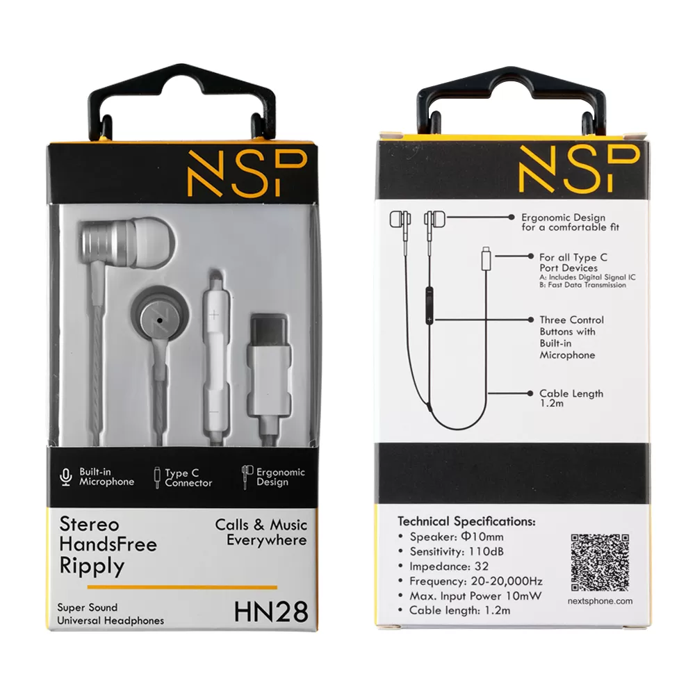 NSP HANDS FREE STEREO UNIVERSAL TYPE C 1.2m RIPPLY HN28 WITH REMOTE AND MIC WHITE - Image 4