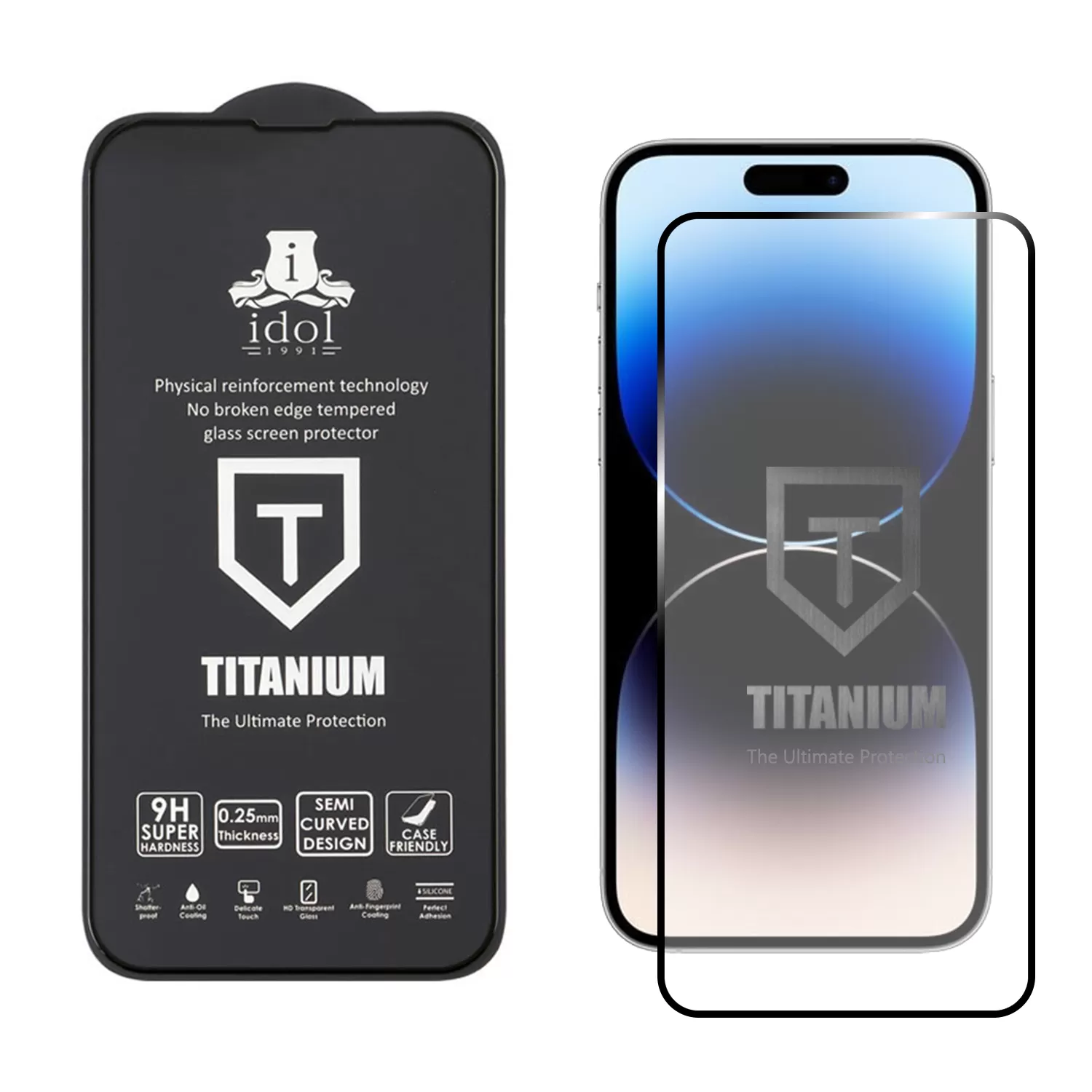 IDOL 1991 TITANIUM TEMPERED GLASS IPHONE 14 PRO 6.1in 9H 0.25mm SEMI CURVED FULL GLUE BLACK - Image 2