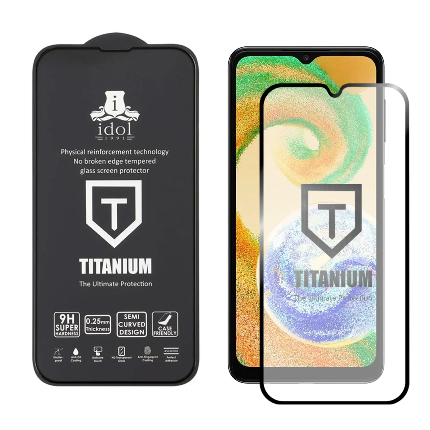 IDOL 1991 TITANIUM TEMPERED GLASS SAMSUNG A04s A047 6.5in 9H 0.25mm SEMI CURVED FULL GLUE BLACK - Image 2