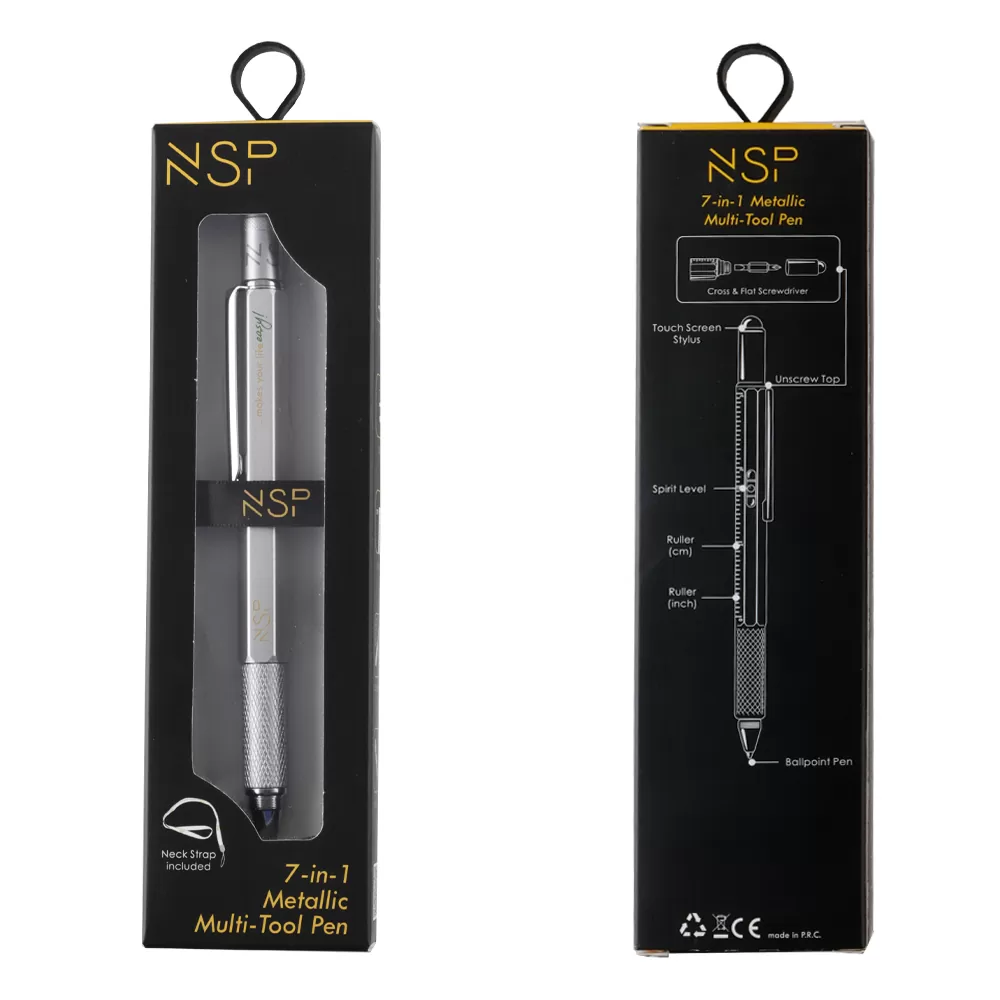 NSP ΣΤΥΛΟ 7 IN 1 METALLIC MULTI-TOOL PEN SILVER (WITH RED INK) - Image 15