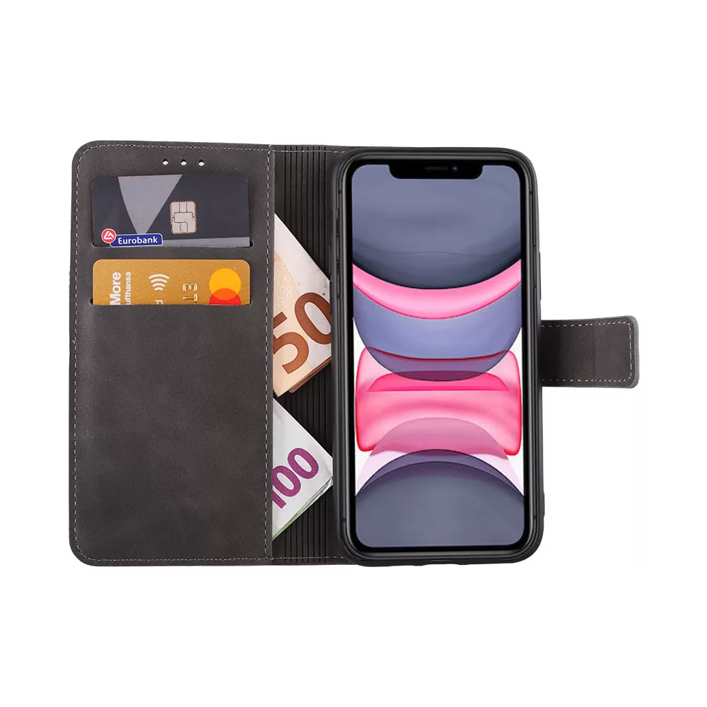 LIME ESSENTIAL ΘΗΚΗ IPHONE 11 6.1in  MAGNET BOOK STAND CLIP GREY - Image 2