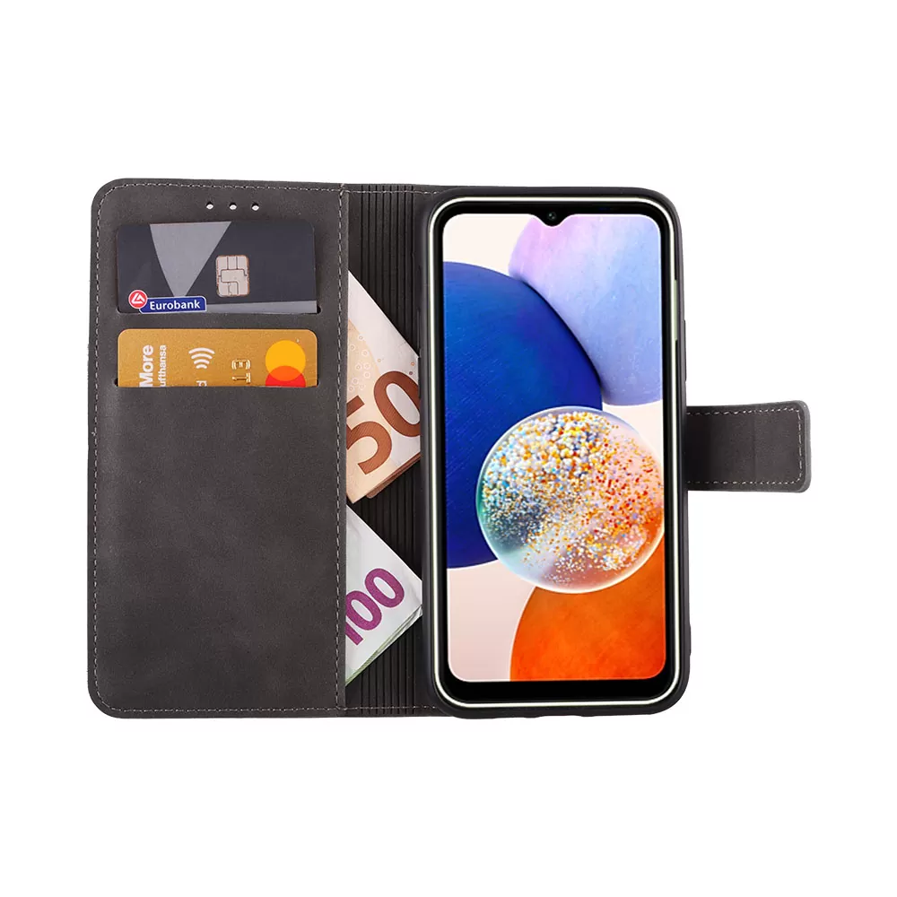 LIME ESSENTIAL ΘΗΚΗ SAMSUNG A14 4G A145/A14 5G A146 6.6in  MAGNET BOOK STAND CLIP GREY - Image 2
