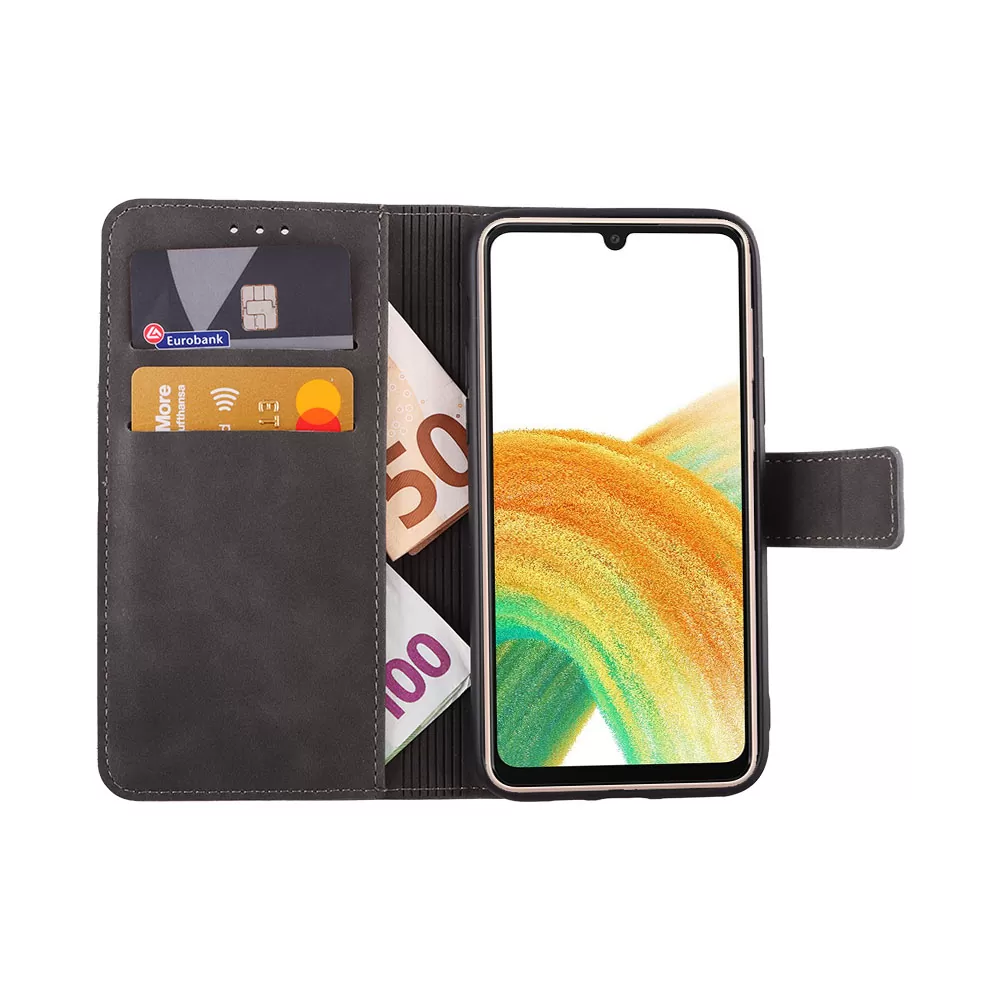 LIME ESSENTIAL ΘΗΚΗ SAMSUNG A33 5G A336 6.4in  MAGNET BOOK STAND CLIP GREY - Image 2