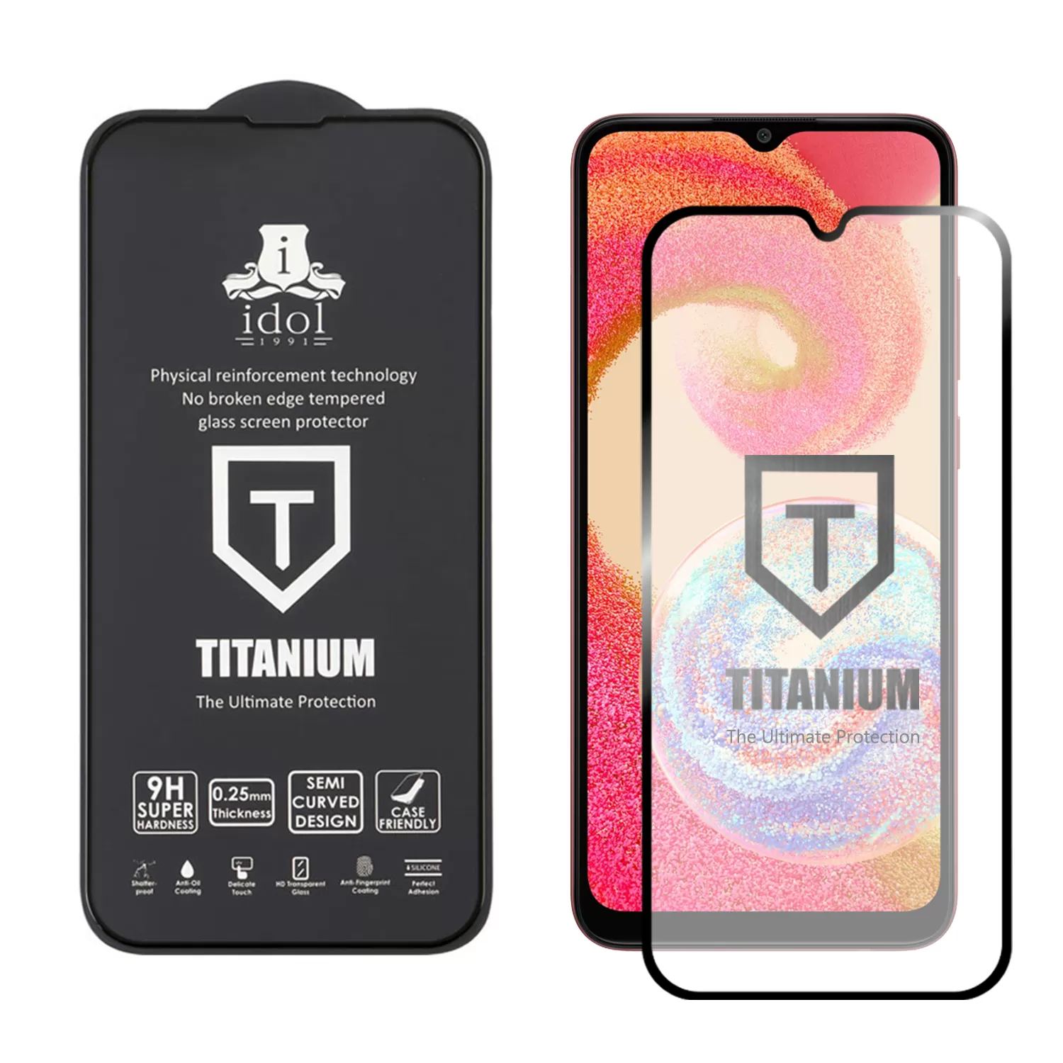 IDOL 1991 TITANIUM TEMPERED GLASS SAMSUNG A04e A042 6.5in 9H 0.25mm SEMI CURVED FULL GLUE BLACK - Image 2