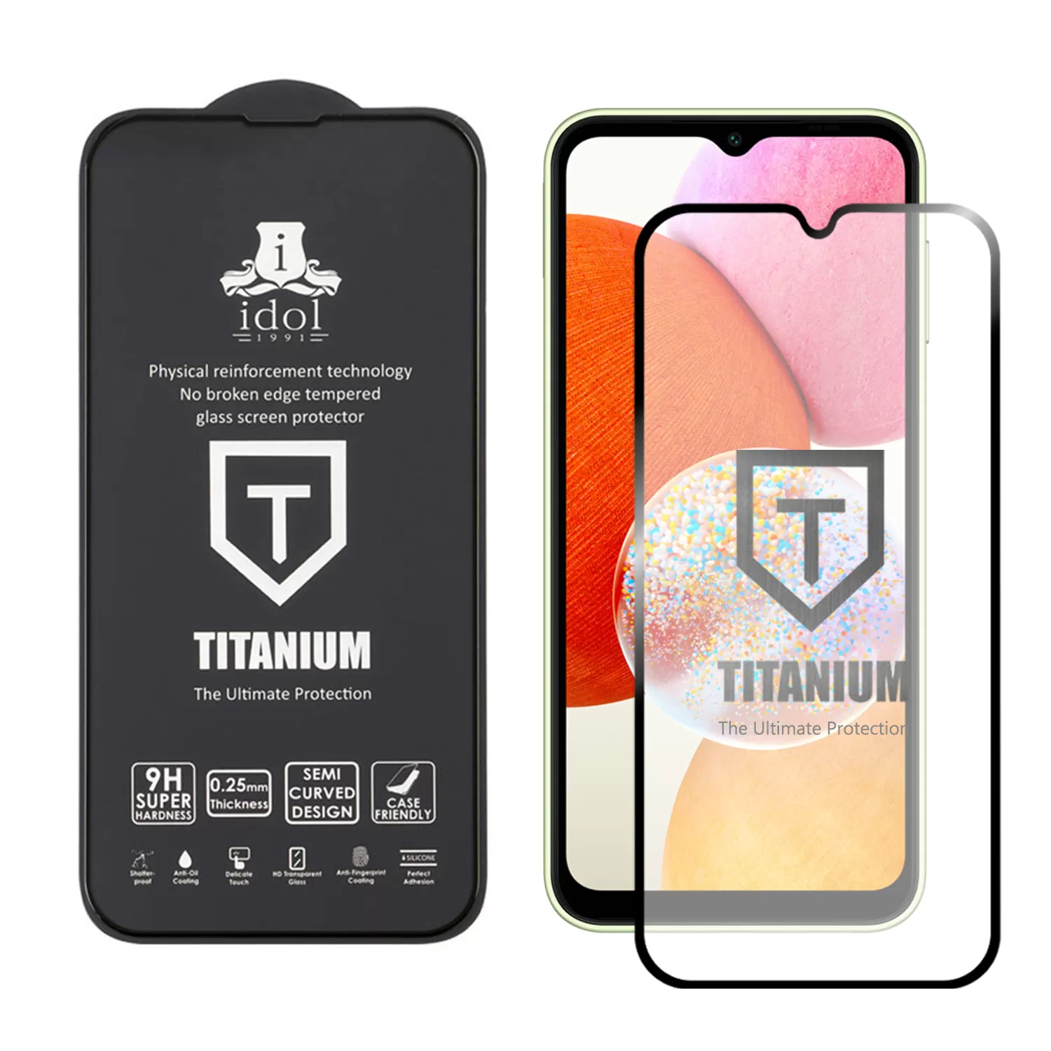 IDOL 1991 TITANIUM TEMPERED GLASS SAMSUNG A14 4G A145/A14 5G A146 6.6in 9H 0.25mm SEMI CURVED FULL GLUE BLACK - Image 2