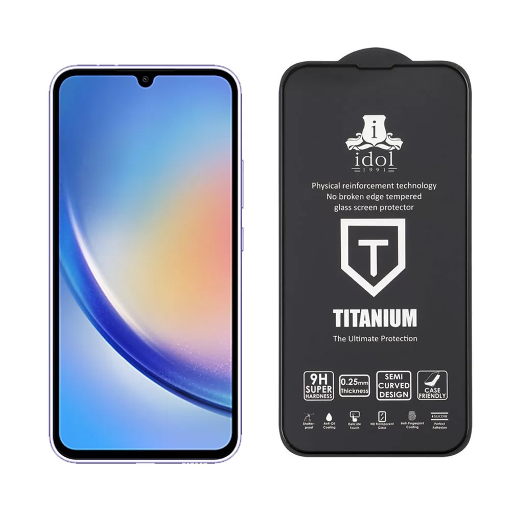 IDOL 1991 TEMPERED GLASS SAMSUNG A34 5G A346 6.6"  9H 0.25mm TITANIUM SEMI CURVED FULL GLUE BLACK - Image 2