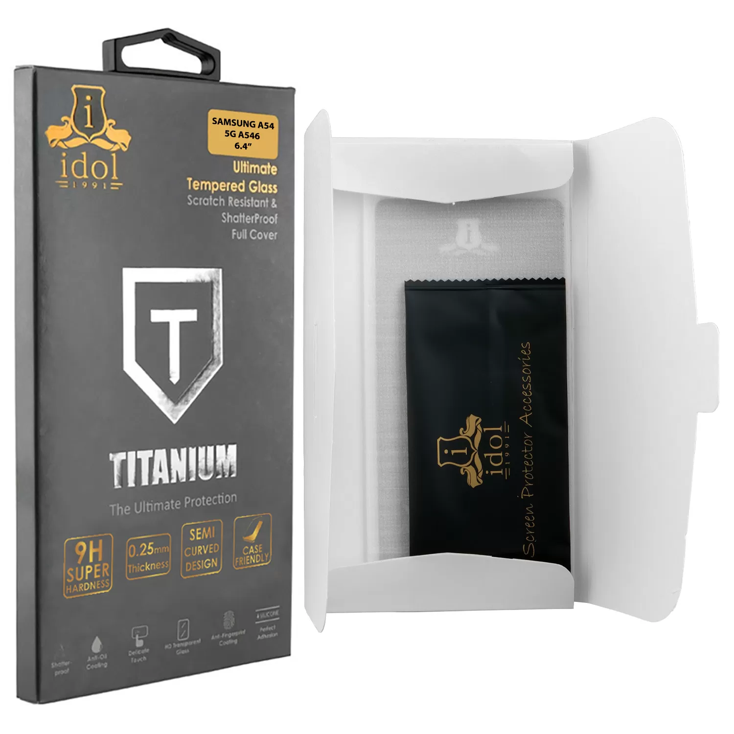 IDOL 1991 TITANIUM TEMPERED GLASS SAMSUNG A54 5G A546 6.4in 9H 0.25mm SEMI CURVED FULL GLUE BLACK - Image 3