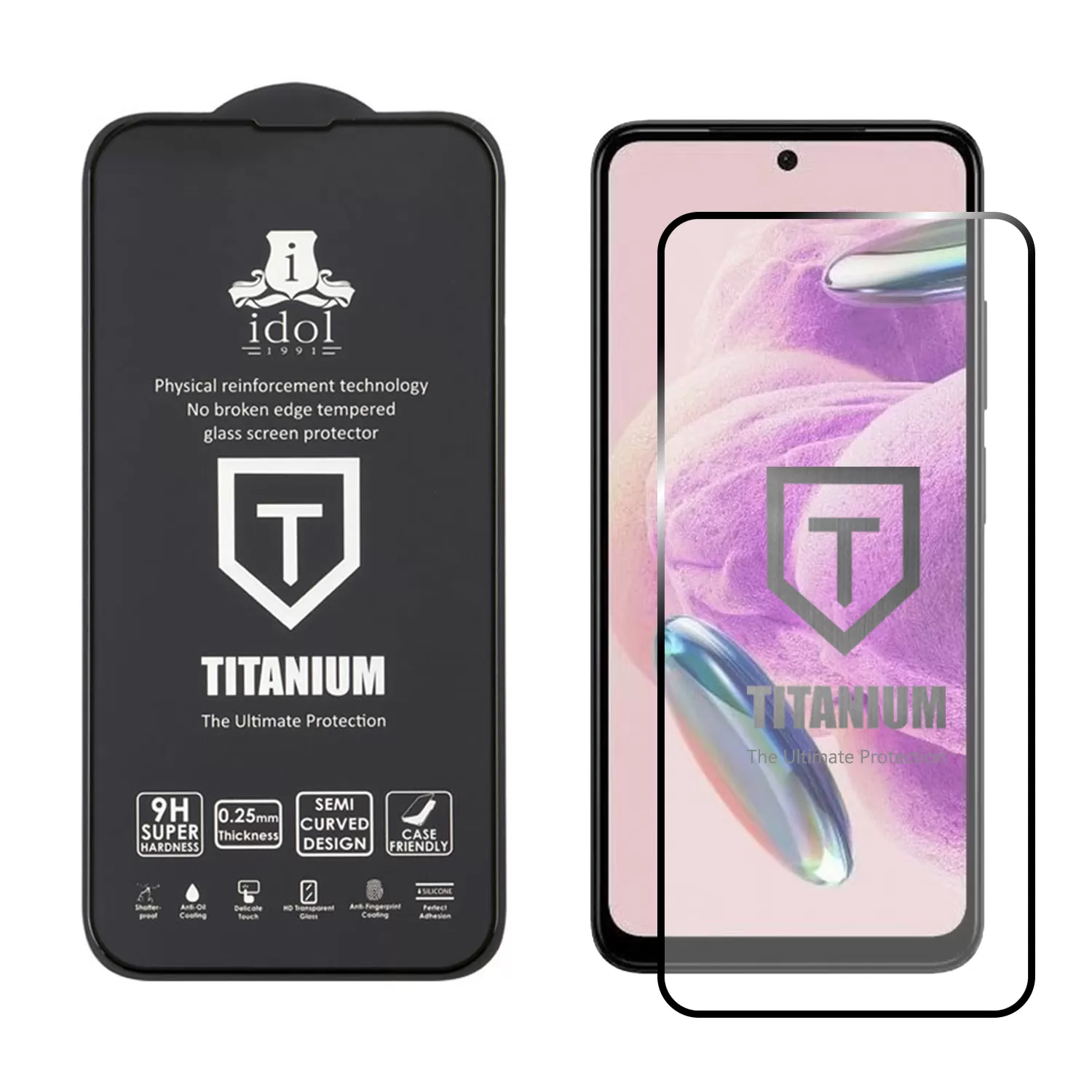 IDOL 1991 TITANIUM TEMPERED GLASS XIAOMI REDMI NOTE 12 4G/NOTE 12 5G 6.67in 9H 0.25mm SEMI CURVED FULL GLUE BLACK - Image 2