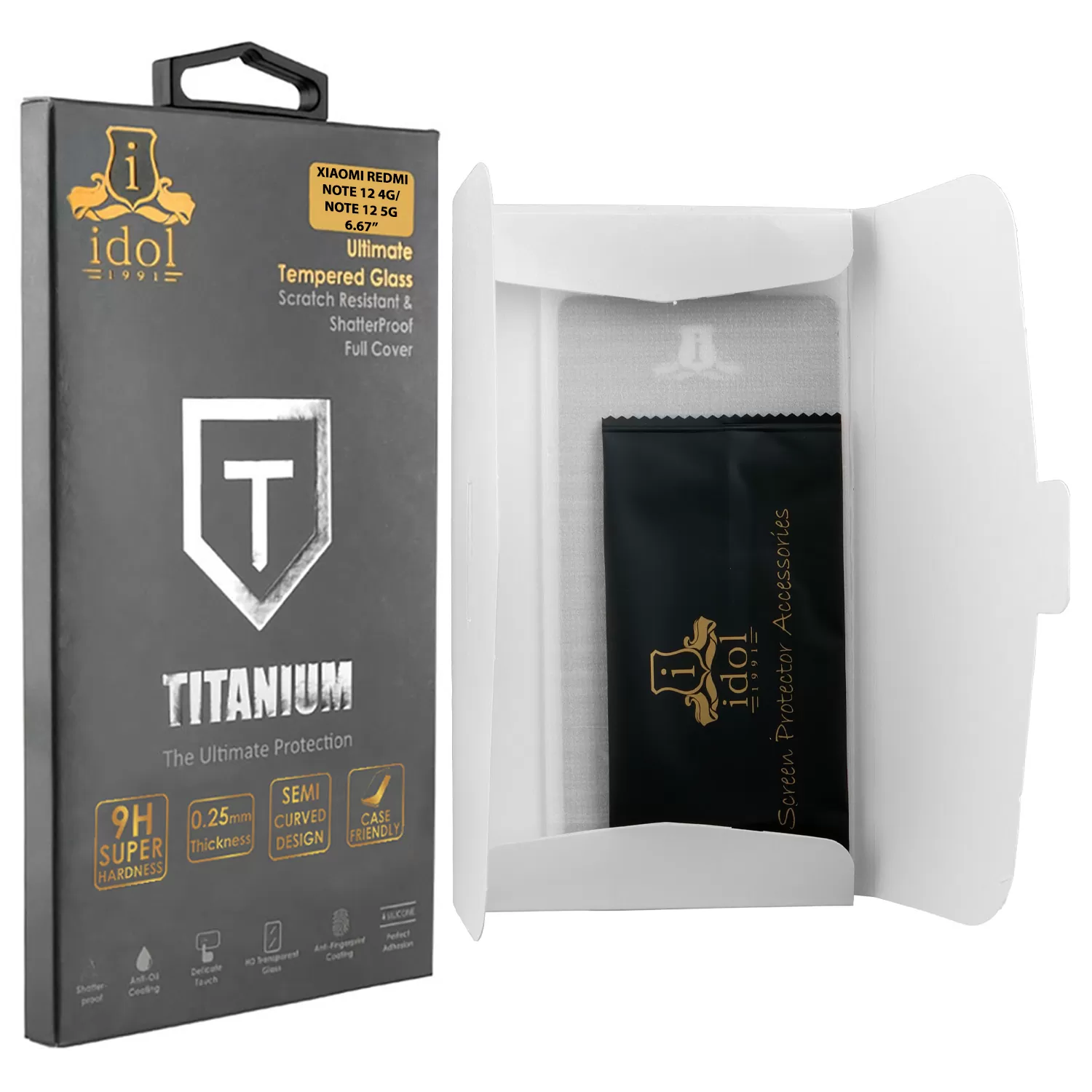 IDOL 1991 TITANIUM TEMPERED GLASS XIAOMI REDMI NOTE 12 4G/NOTE 12 5G 6.67in 9H 0.25mm SEMI CURVED FULL GLUE BLACK - Image 3