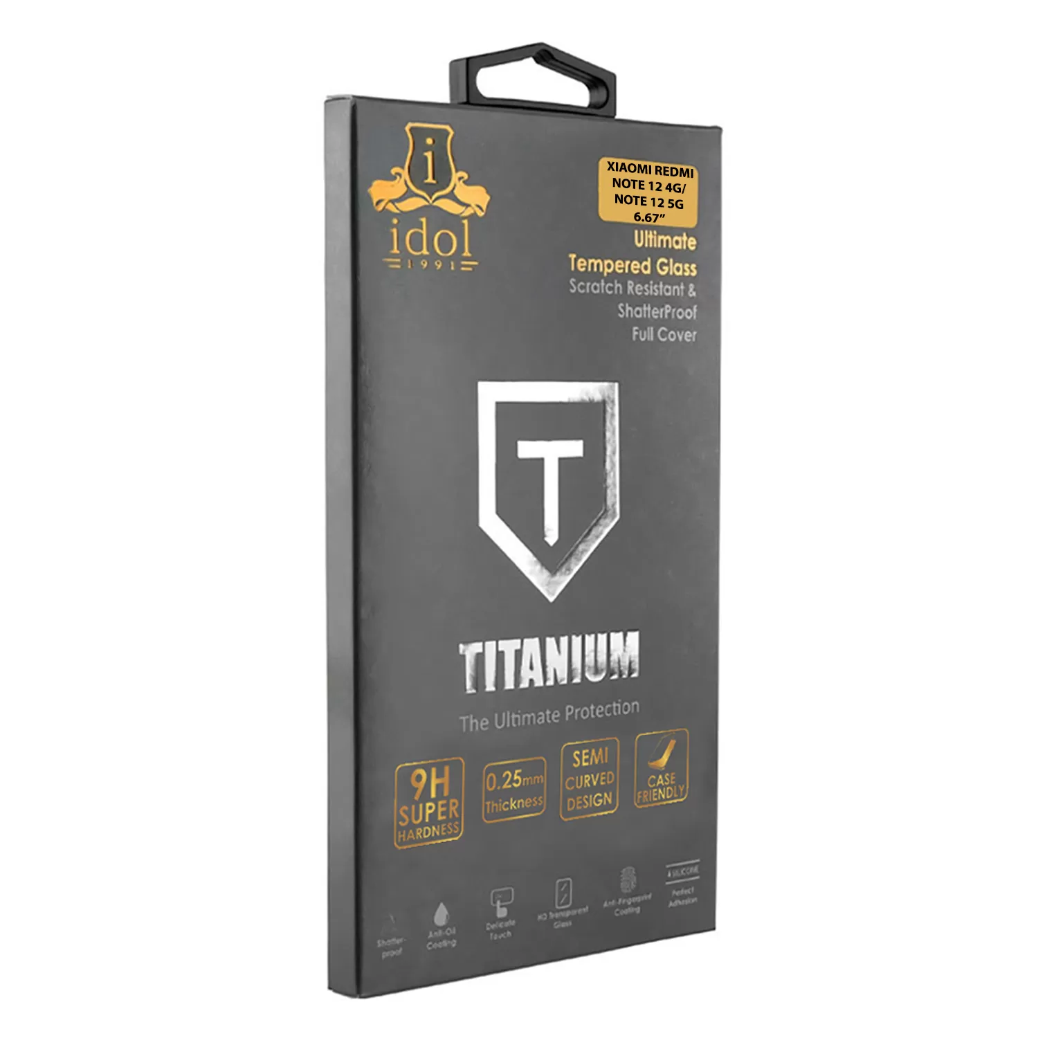 IDOL 1991 TITANIUM TEMPERED GLASS XIAOMI REDMI NOTE 12 4G/NOTE 12 5G 6.67in 9H 0.25mm SEMI CURVED FULL GLUE BLACK - Image 5