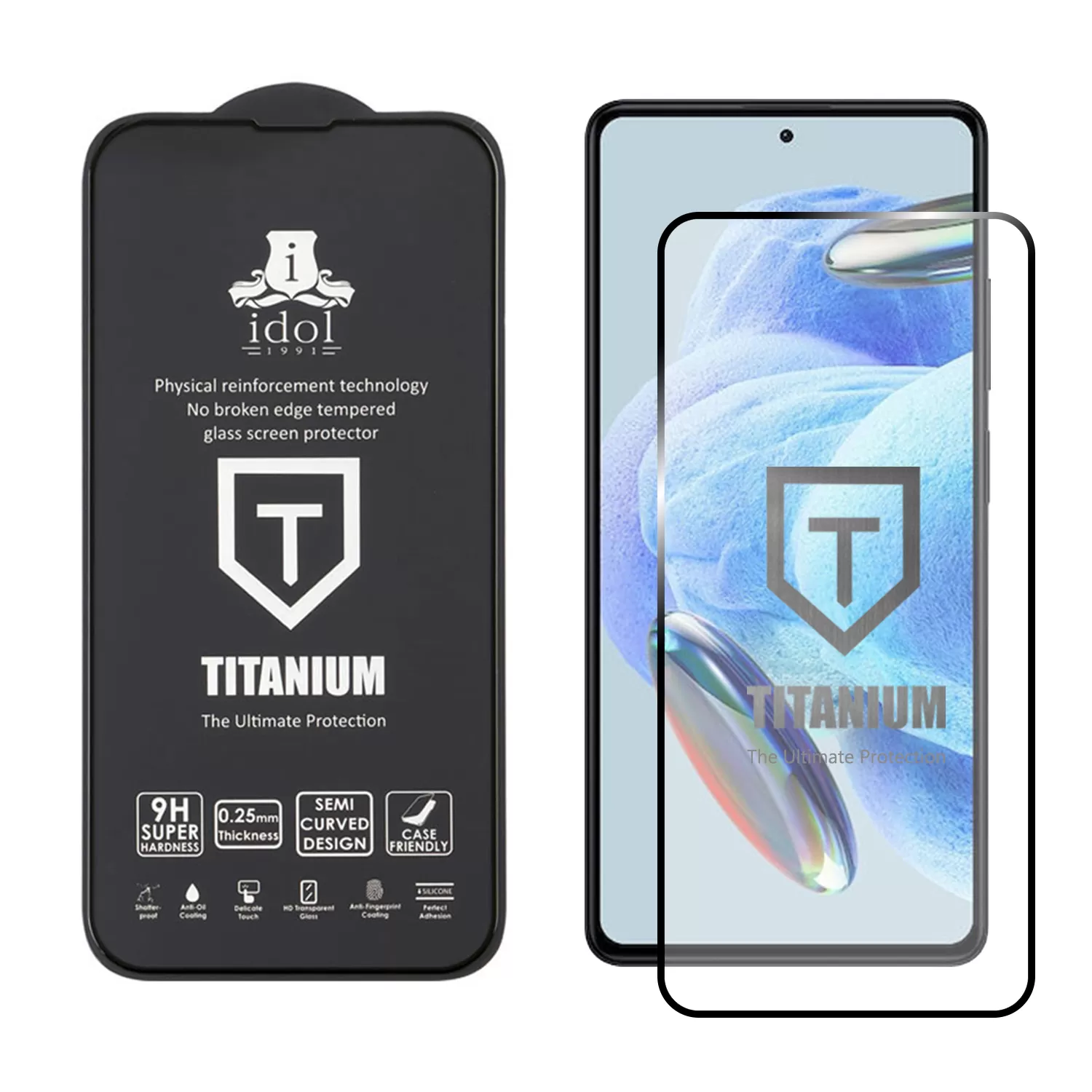 IDOL 1991 TITANIUM TEMPERED GLASS XIAOMI REDMI NOTE 12 PRO 5G 6.67in 9H 0.25mm SEMI CURVED FULL GLUE BLACK - Image 2