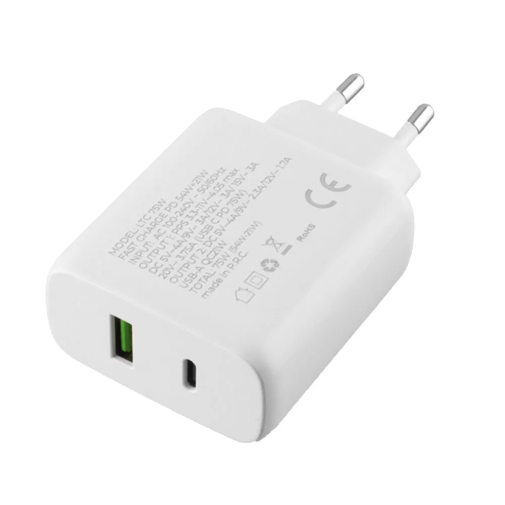 LIME USB-C GAN PD 3.0 DUAL SUPER FAST TRAVEL LTC75W 4.0A PD 54W + USB-A QC 3.0 21W TOTAL 75W WHITE - Image 3