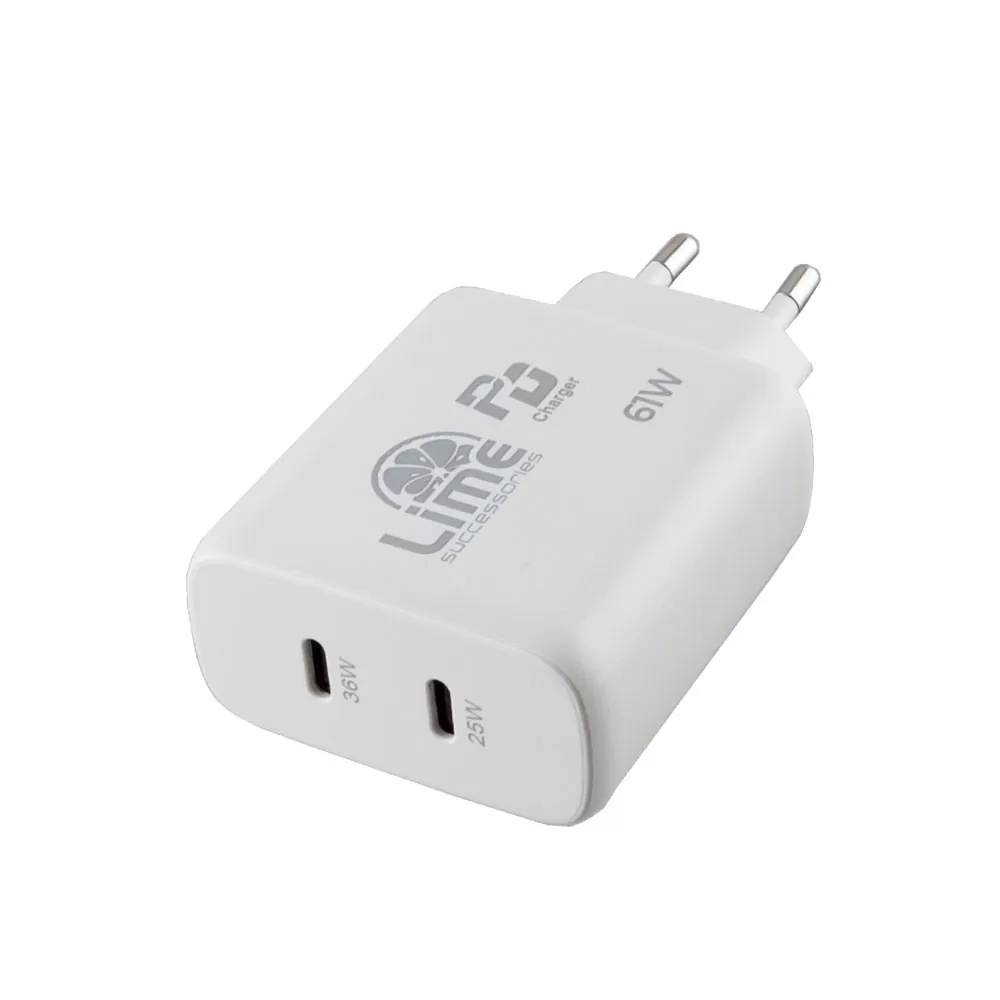 LIME USB-C PD 3.0 DUAL SUPER FAST TRAVEL LTC61W 4.0A 36W +USB-C 25W TOTAL 61W WHITE - Image 2