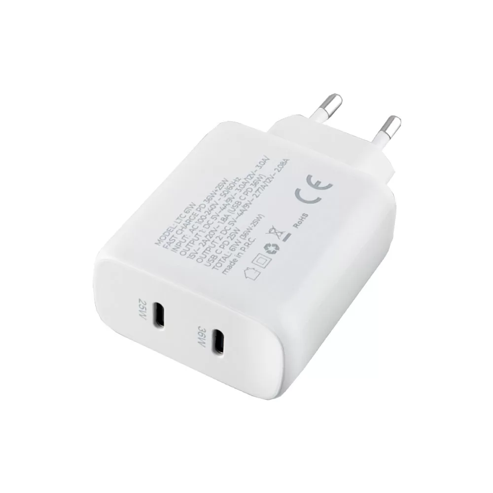 LIME USB-C PD 3.0 DUAL SUPER FAST TRAVEL LTC61W 4.0A 36W +USB-C 25W TOTAL 61W WHITE - Image 3