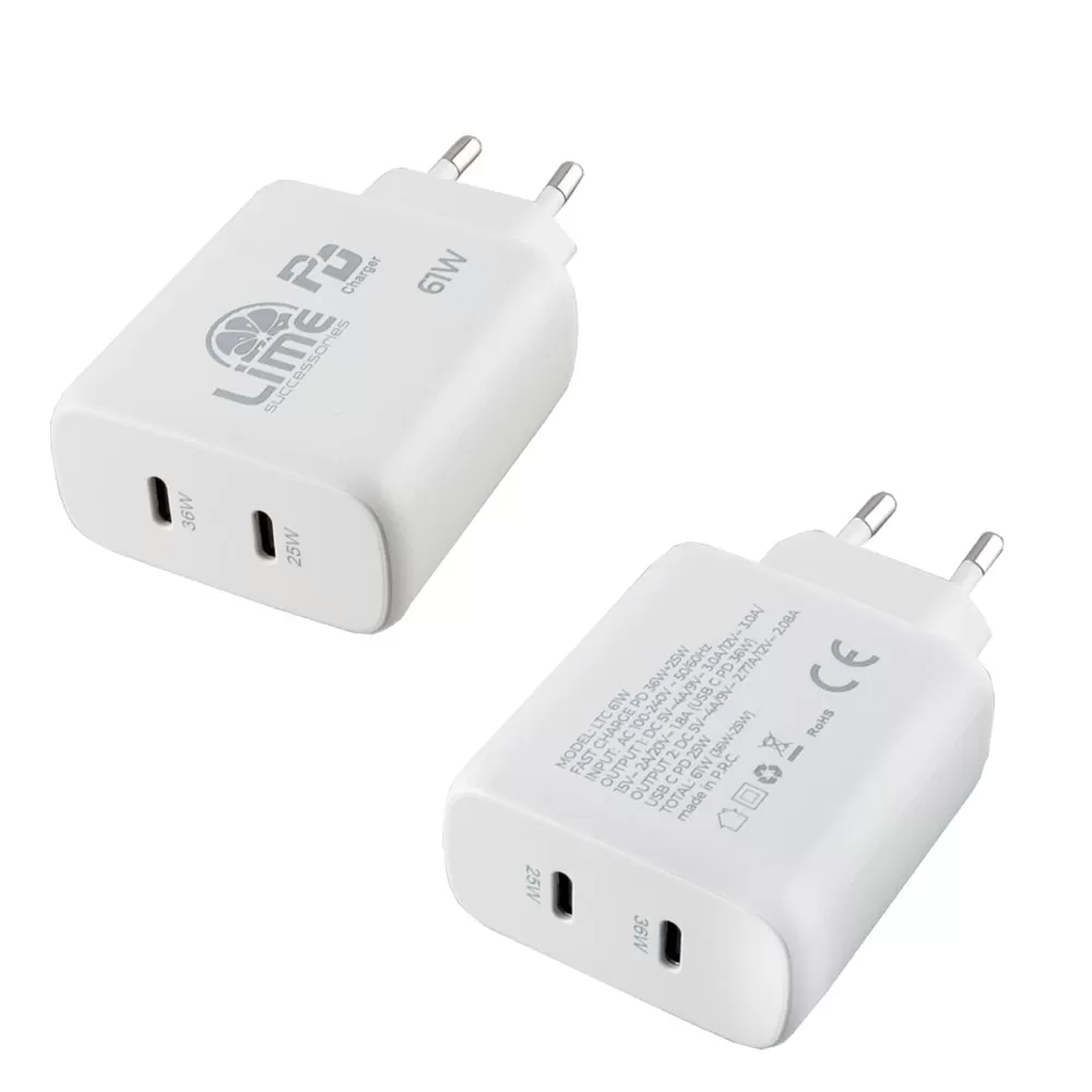 LIME USB-C PD 3.0 DUAL SUPER FAST TRAVEL LTC61W 4.0A 36W +USB-C 25W TOTAL 61W WHITE - Image 4