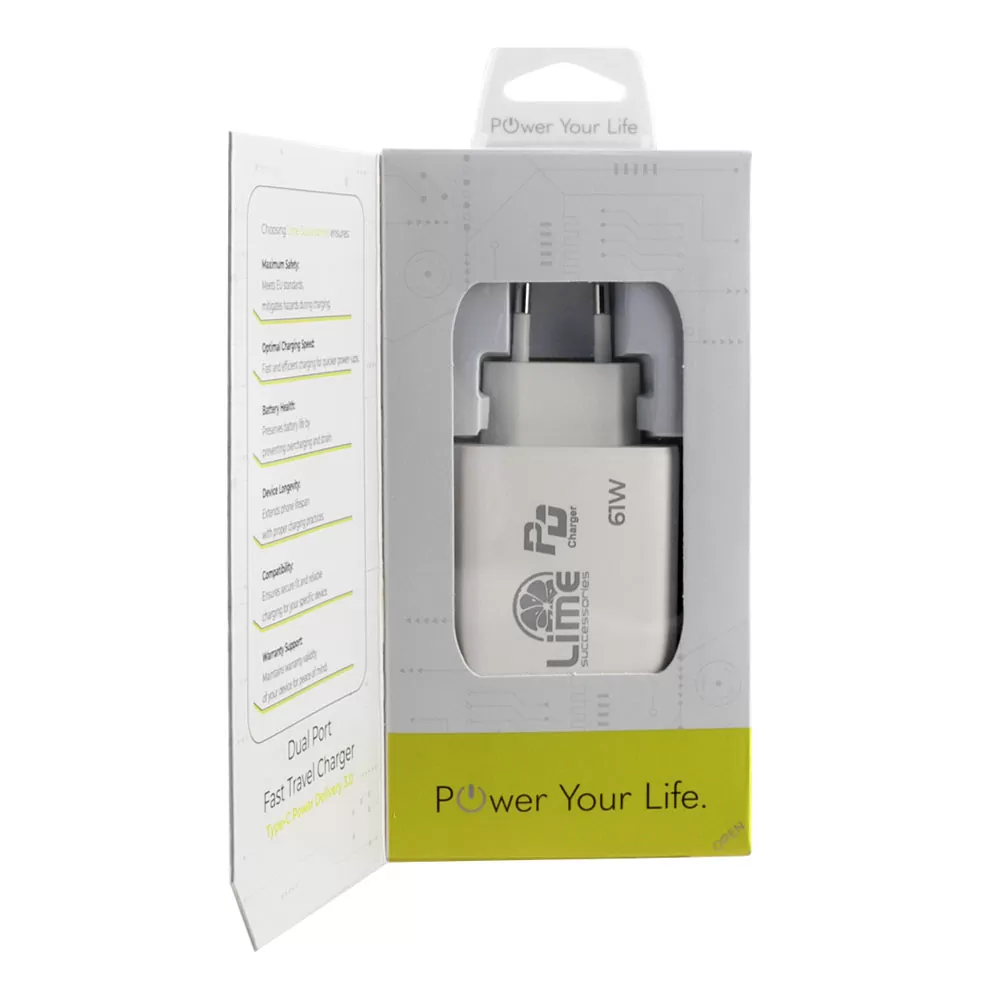 LIME USB-C PD 3.0 DUAL SUPER FAST TRAVEL LTC61W 4.0A 36W +USB-C 25W TOTAL 61W WHITE - Image 5